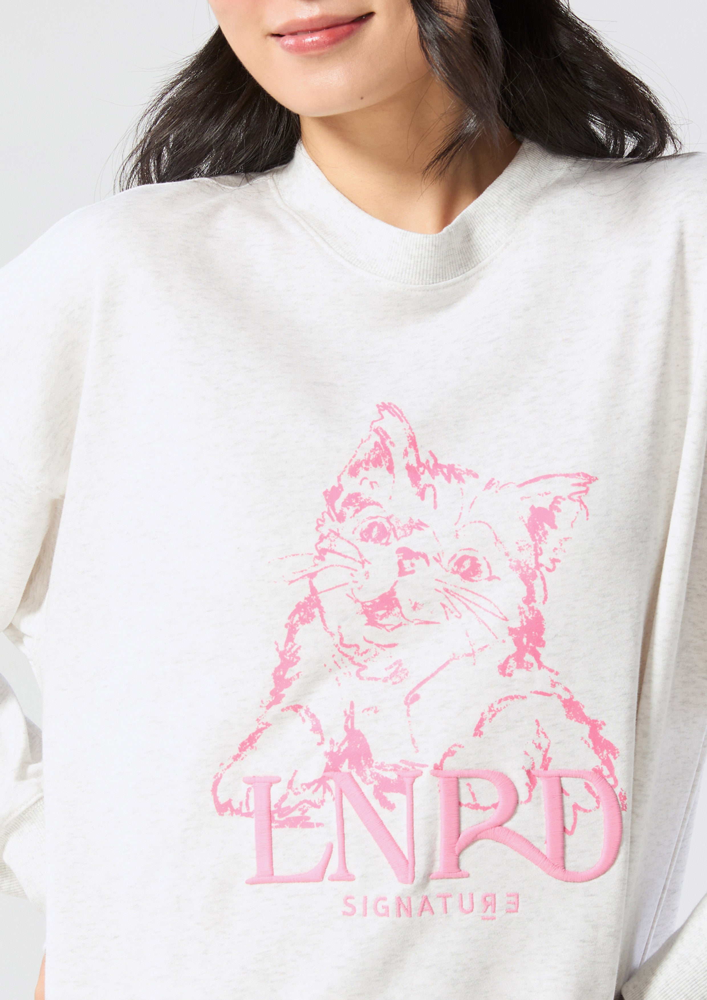 Cat Print With Logo Embroidery Pullover Signature