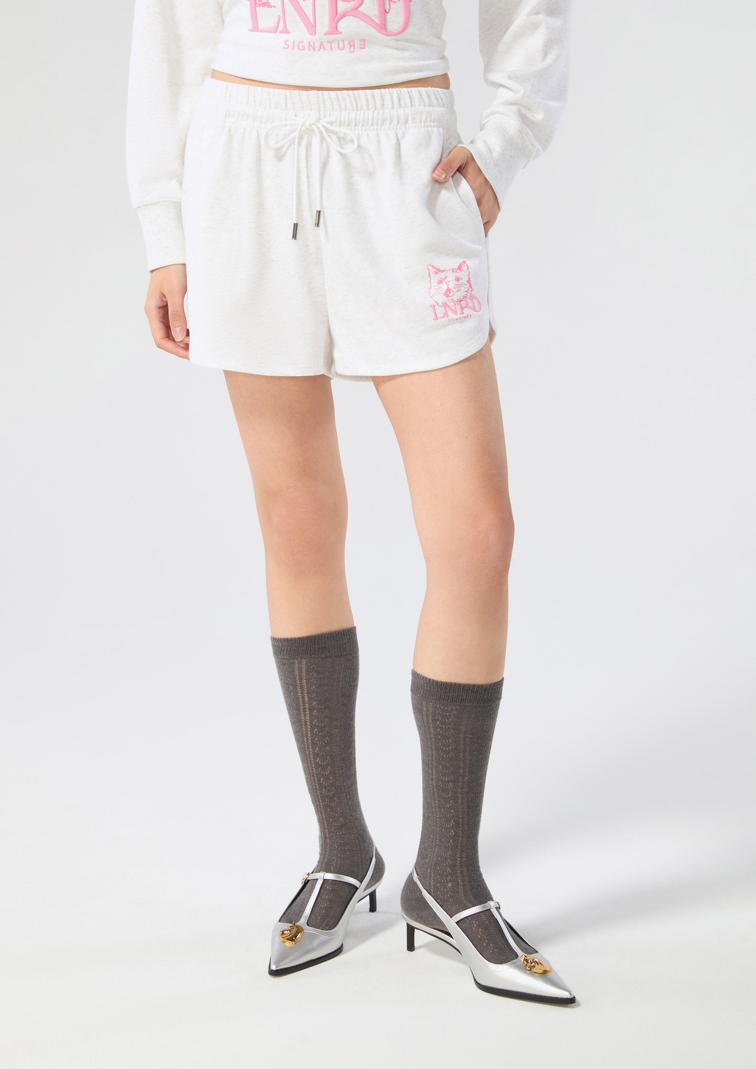 Cat Print With Logo Embroidery Shorts Signature