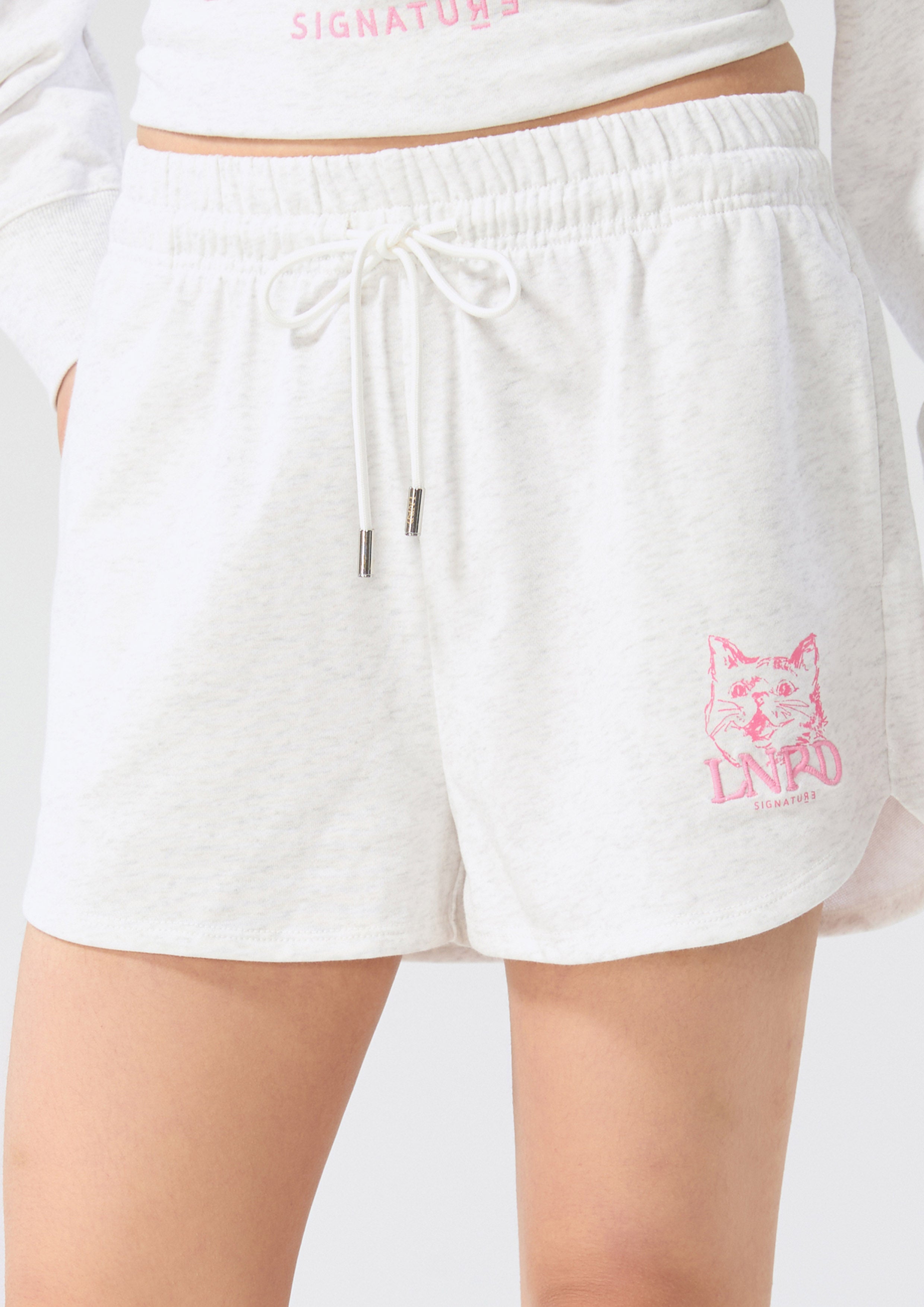 Cat Print With Logo Embroidery Shorts Signature