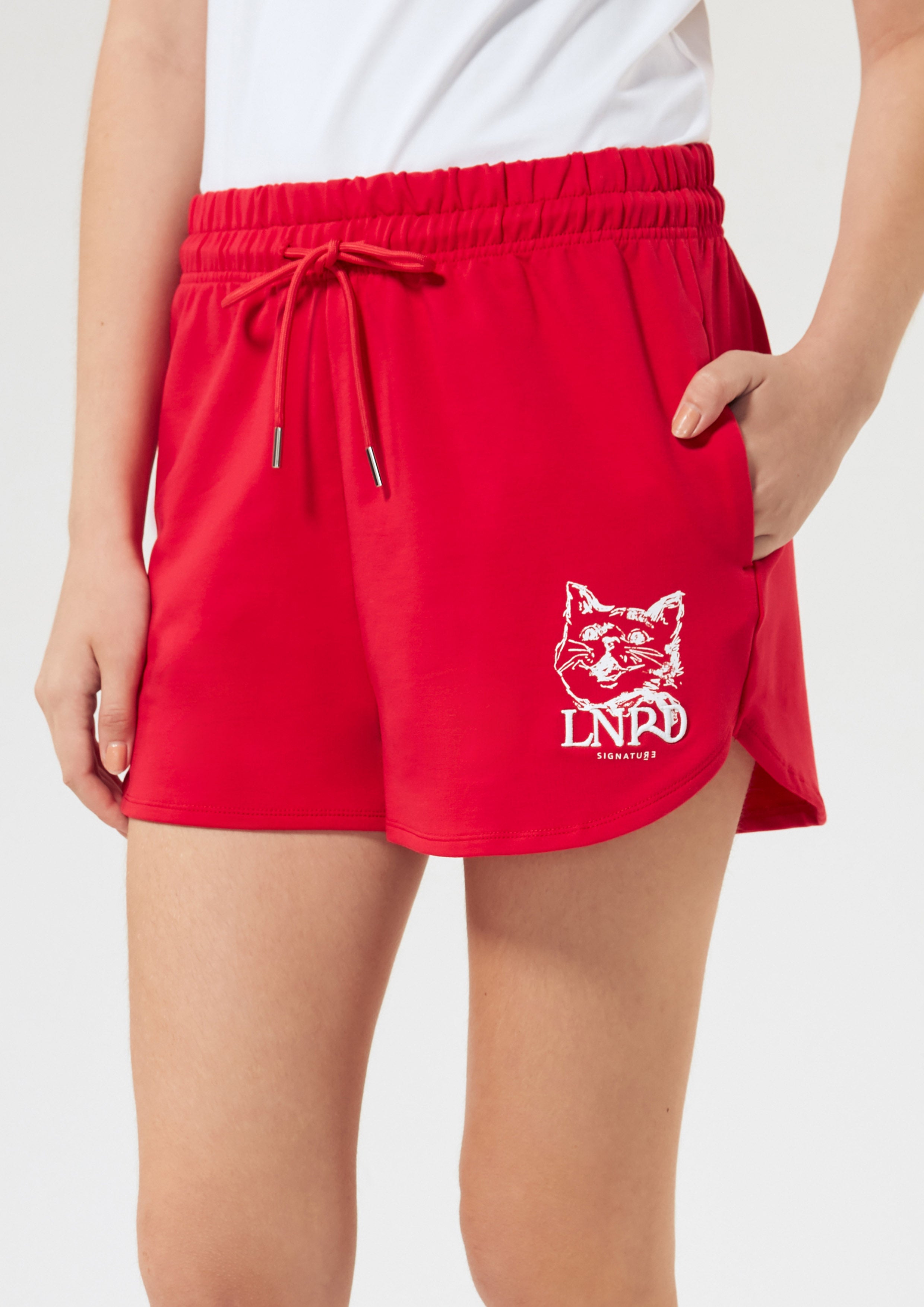Cat Print With Logo Embroidery Shorts Signature