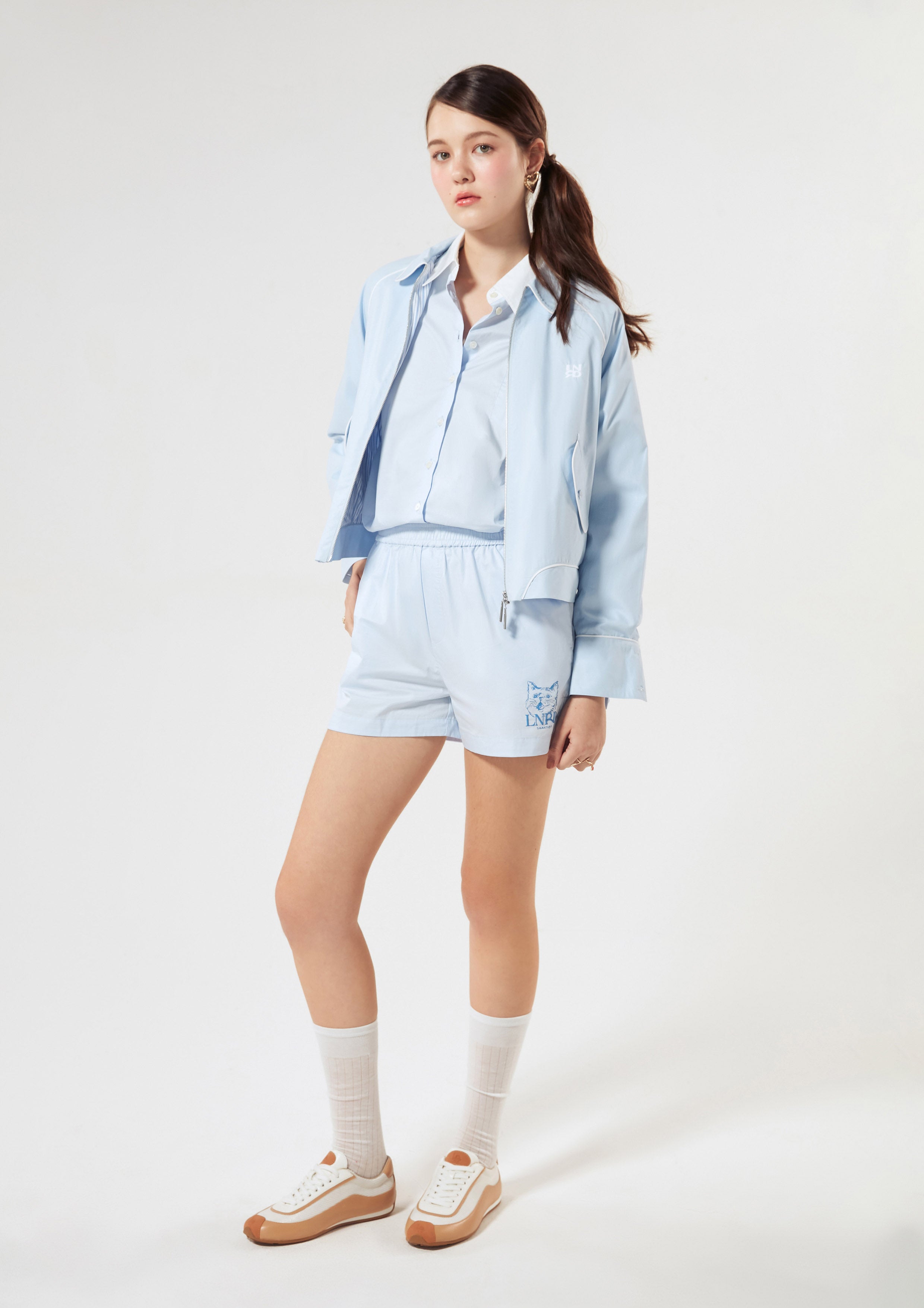 Cat Print With Logo Embroidery Nylon Shorts Signature