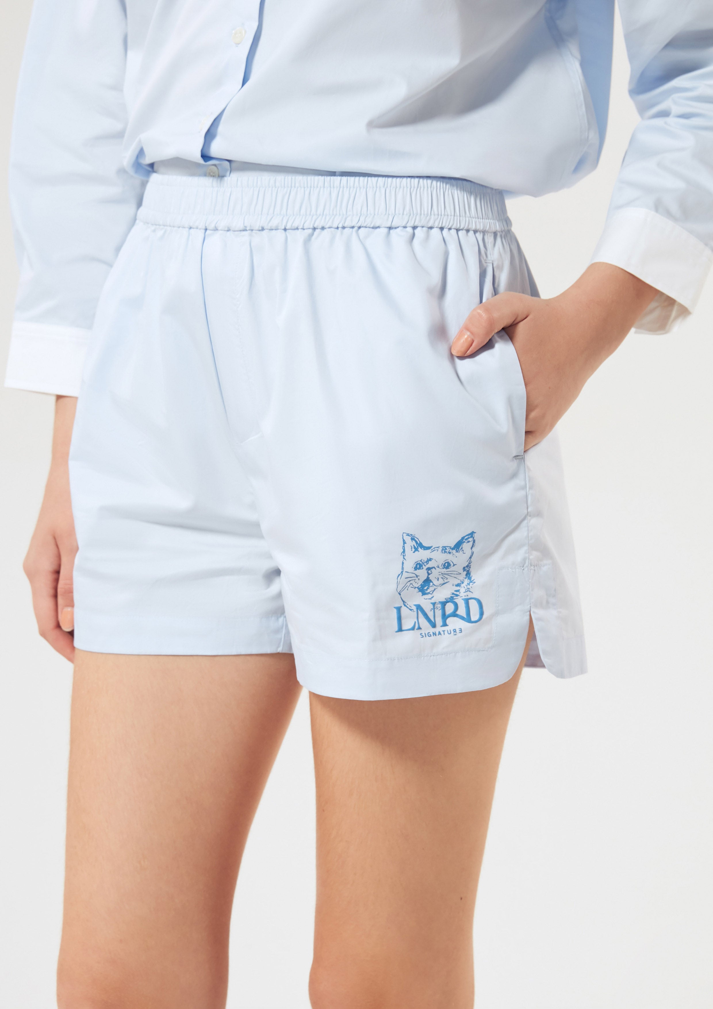 Cat Print With Logo Embroidery Nylon Shorts Signature