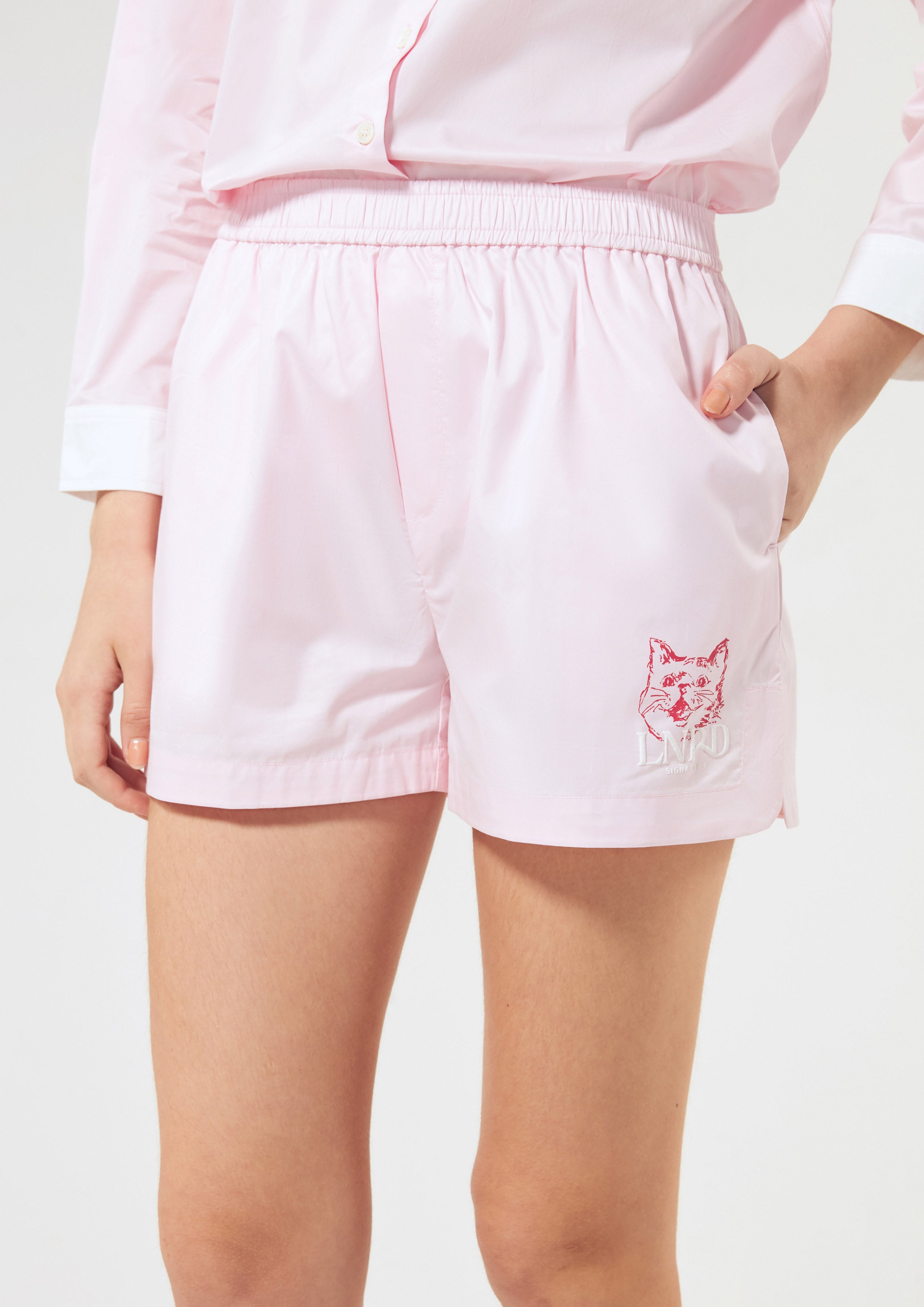Cat Print With Logo Embroidery Nylon Shorts Signature