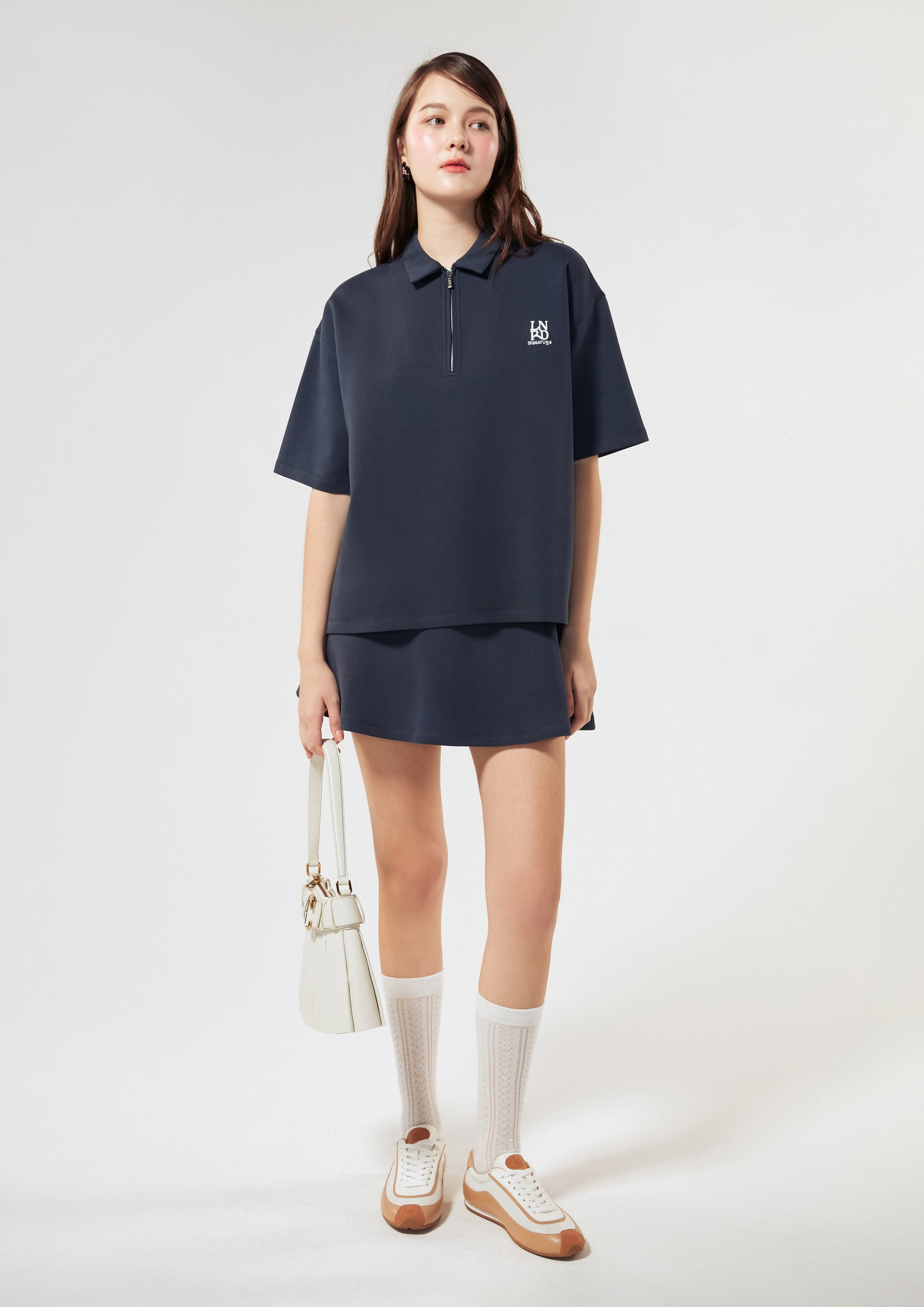 Logo Zip Up Short Sleeve Top Signature