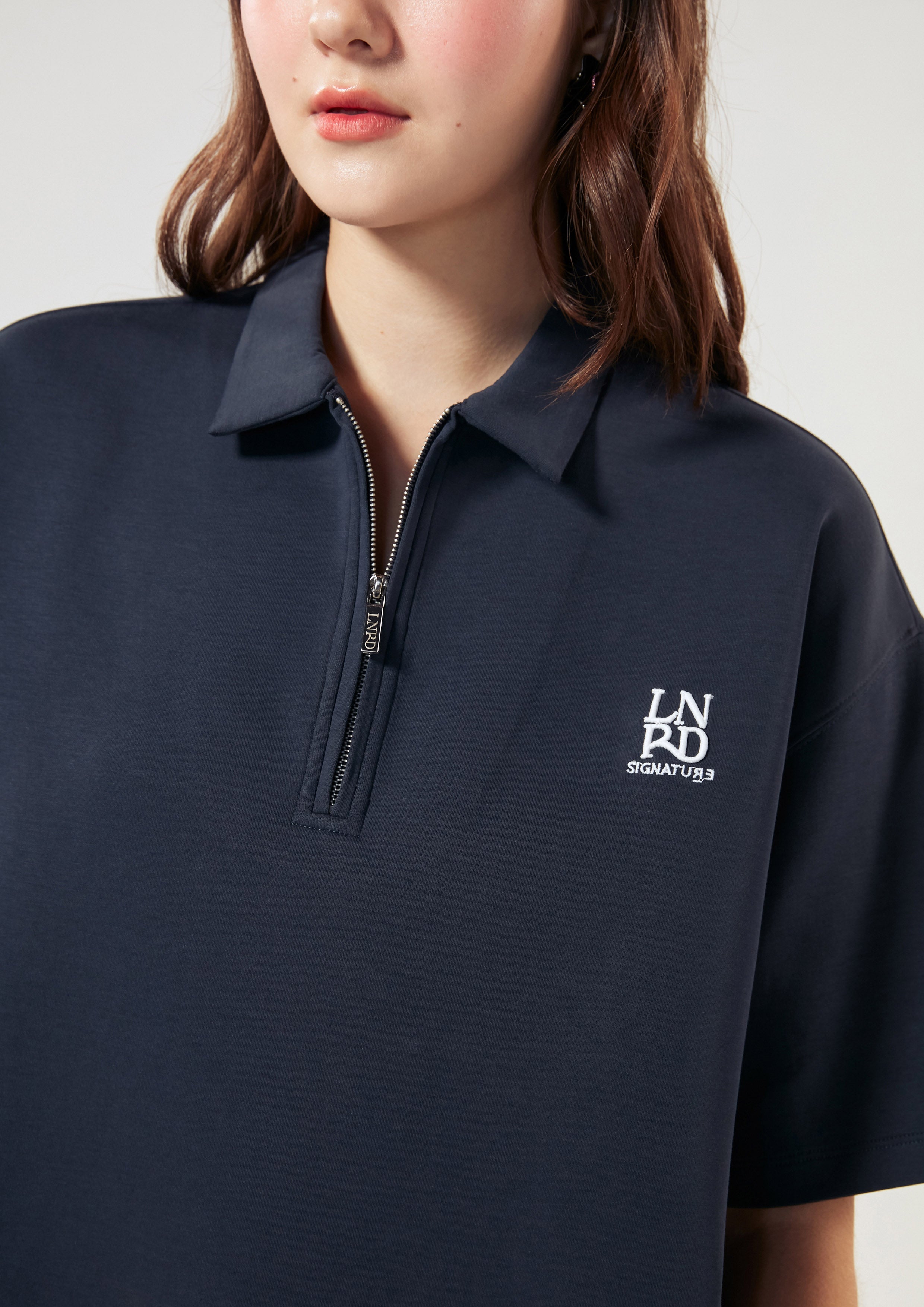 Logo Zip Up Short Sleeve Top Signature