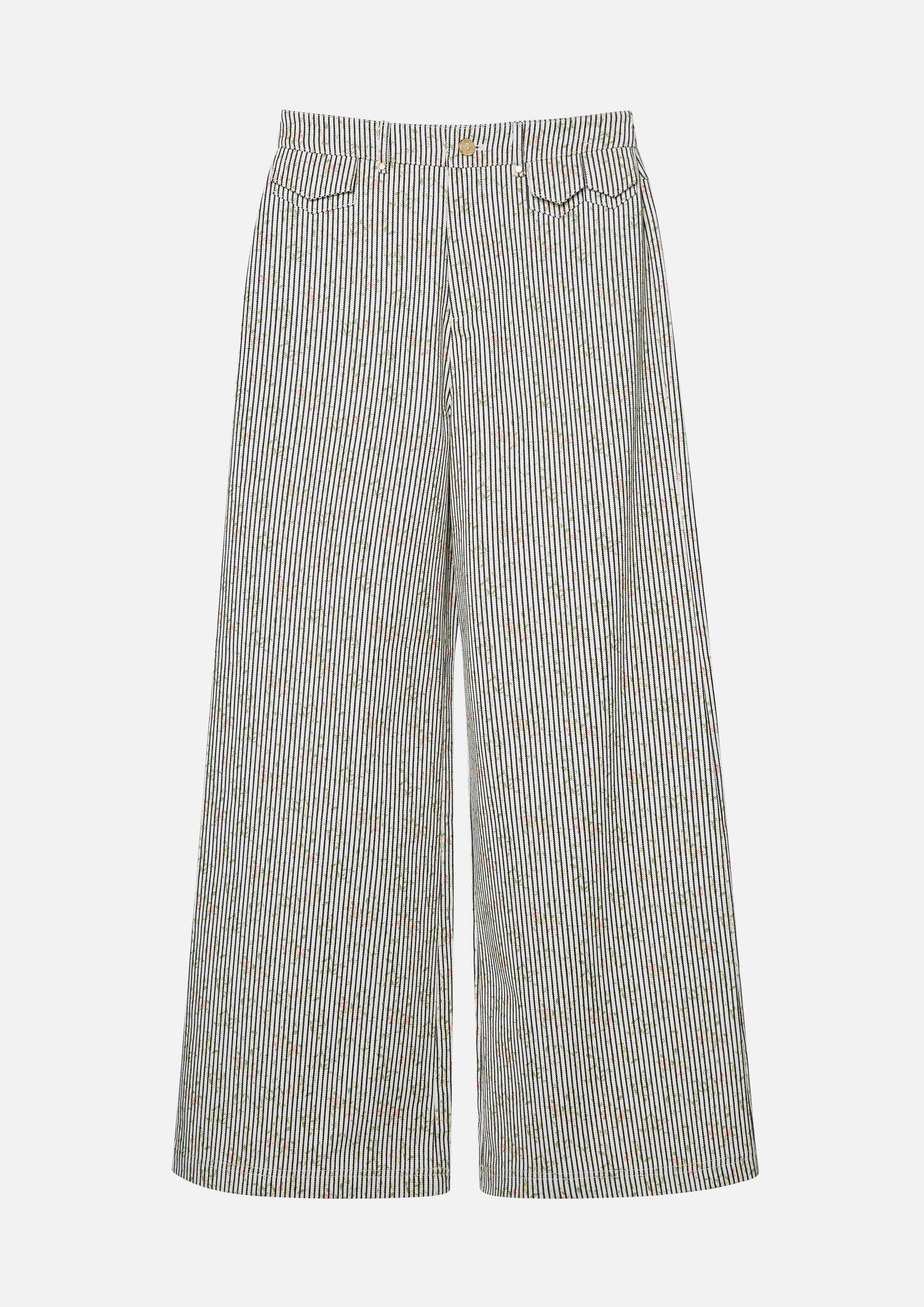 กางเกงขายาวลายทางซ้อนลายดอกไม้ คอลเลกชัน Blossom Elegance