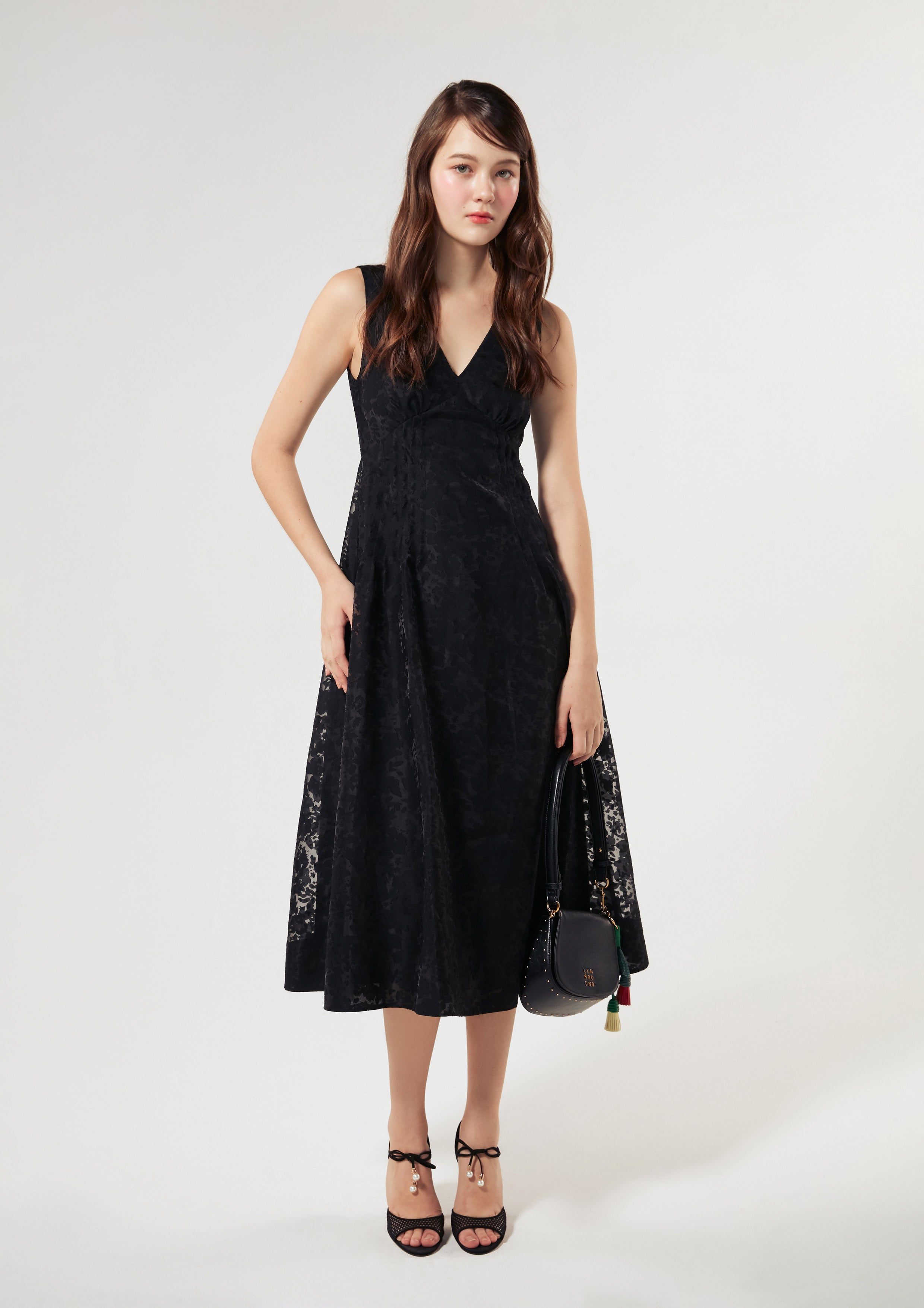 V Neck Lace Midi Dress Rodeo Rose