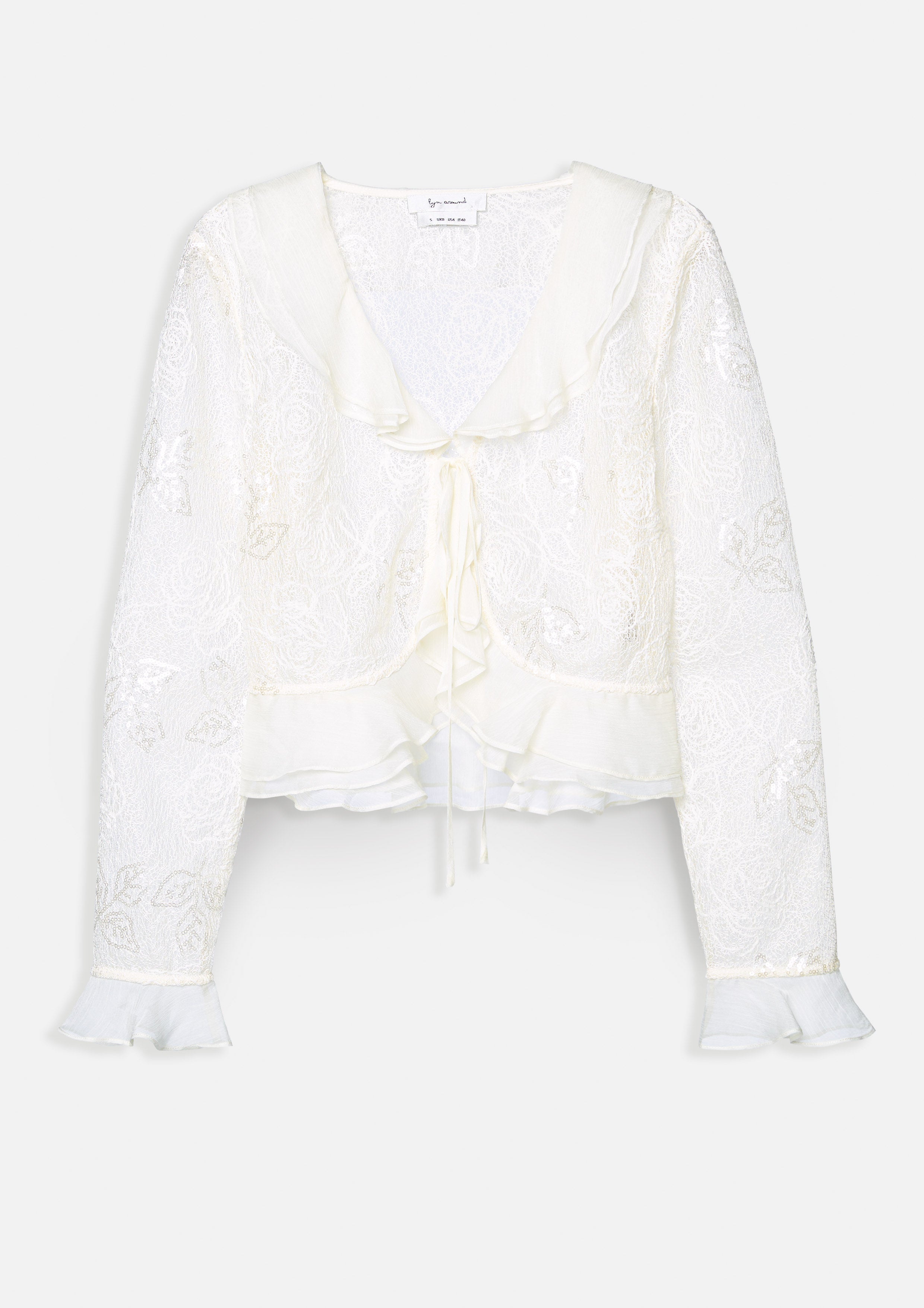 เสื้อเบล้าส์แขนยาวผ้าลูกไม้แต่งระบายรัฟเฟิล คอลเลกชัน Cruise to the Full Bloom