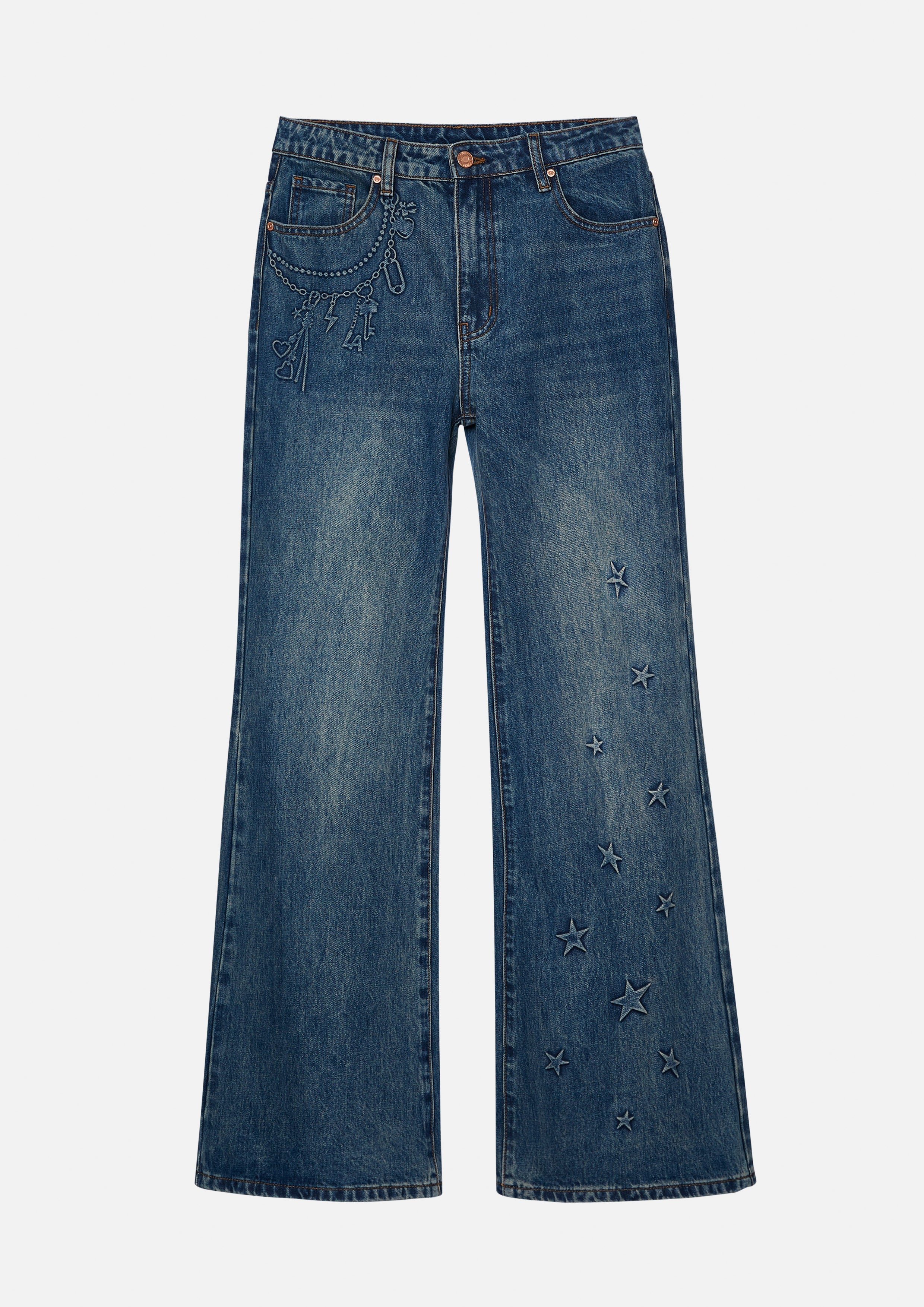 กางเกงเดนิมขายาวสีเฟดทรงบูทคัต คอลเลกชัน Basic Denim