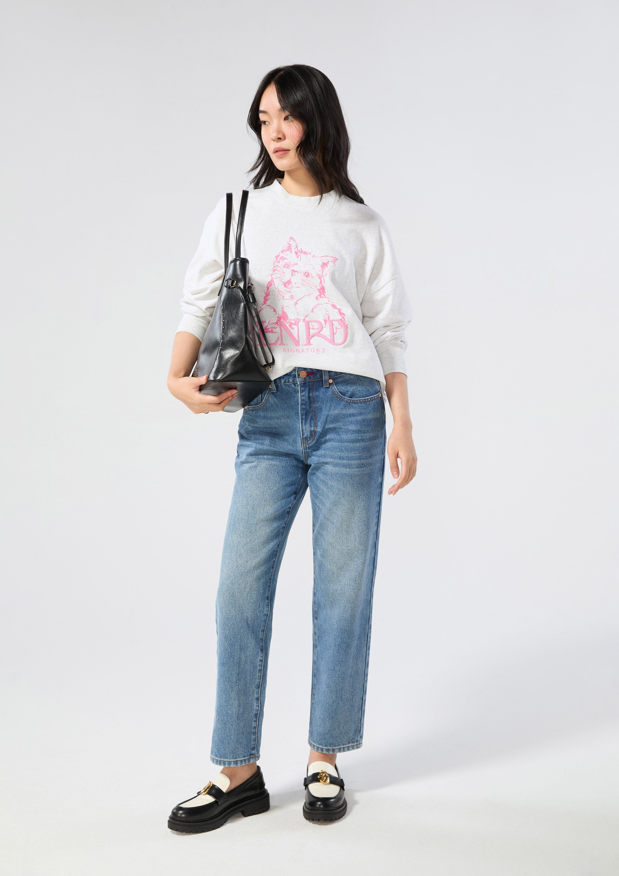 กางเกงเดนิมขายาวสีเฟดทรงขารีแล็กซ์ คอลเลกชัน Basic Denim