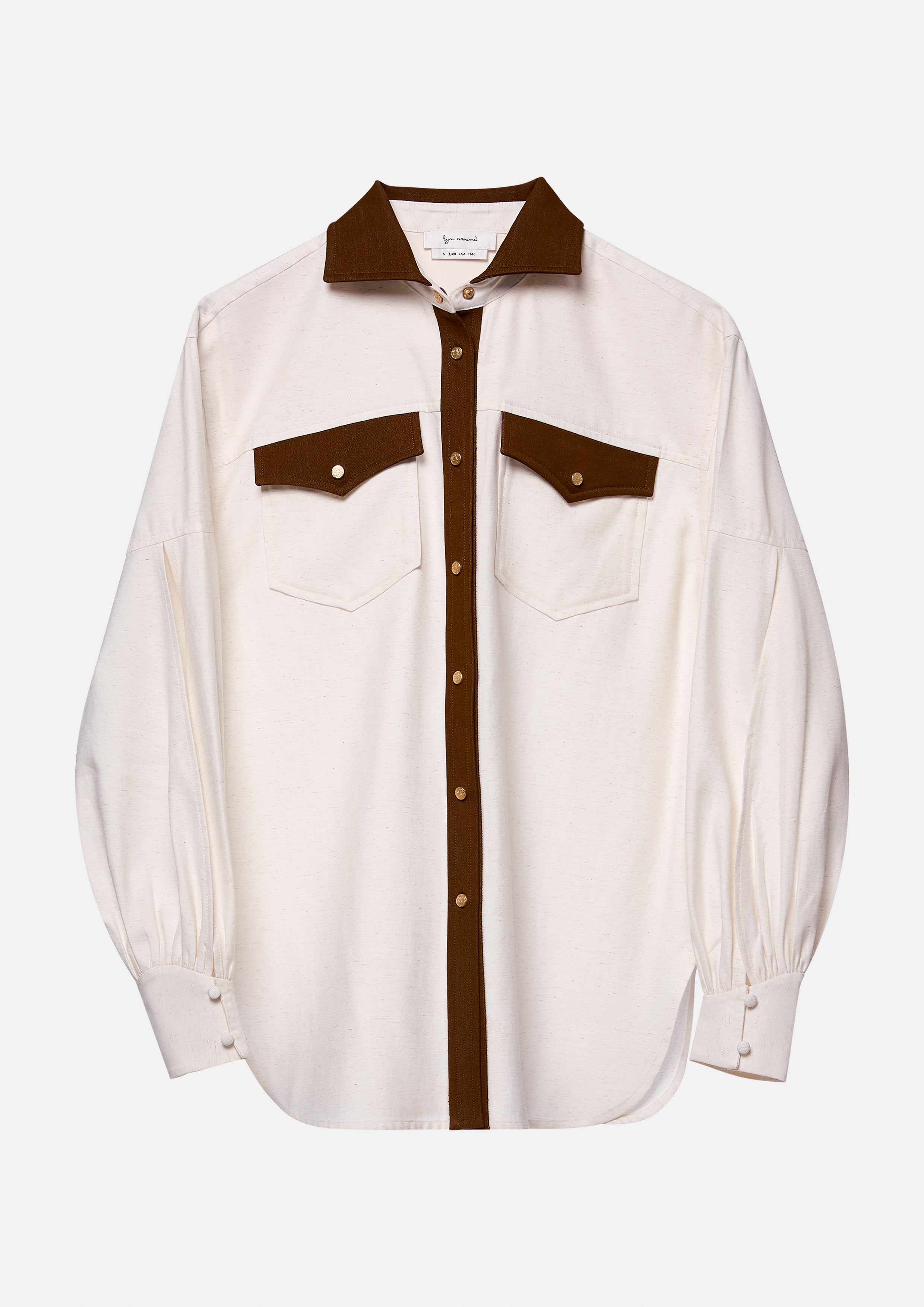 เสื้อเชิ้ตแขนยาวแต่งพาแนลสีคอนทราสต์ คอลเลกชัน Blossom Elegance