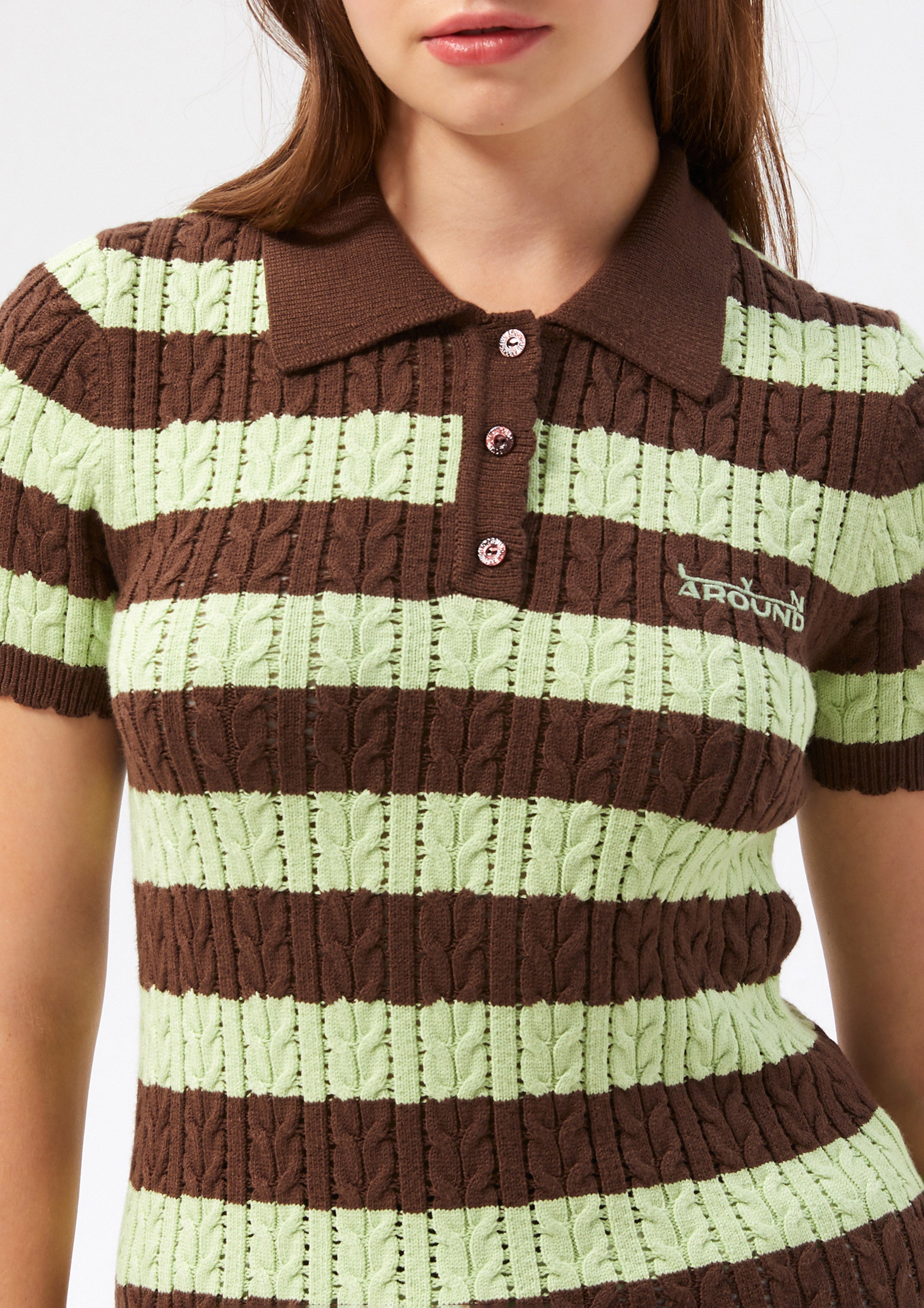 Create Your Signature Look with Stripe Cable Knit Polo Top Like a