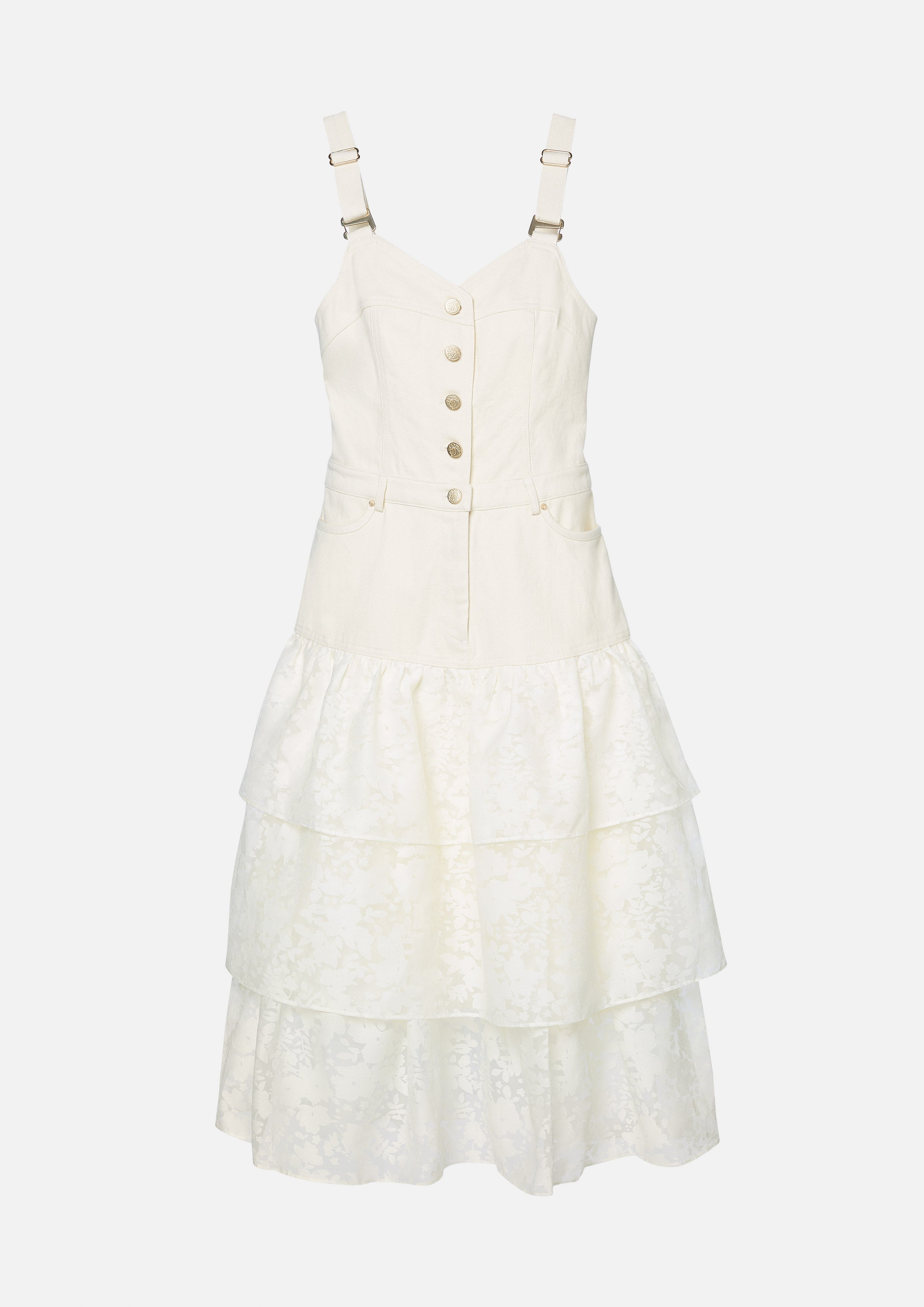 เดรสยาวกระโปรงลูกไม้ระบายต่อชั้น คอลเลกชัน Blossom Elegance