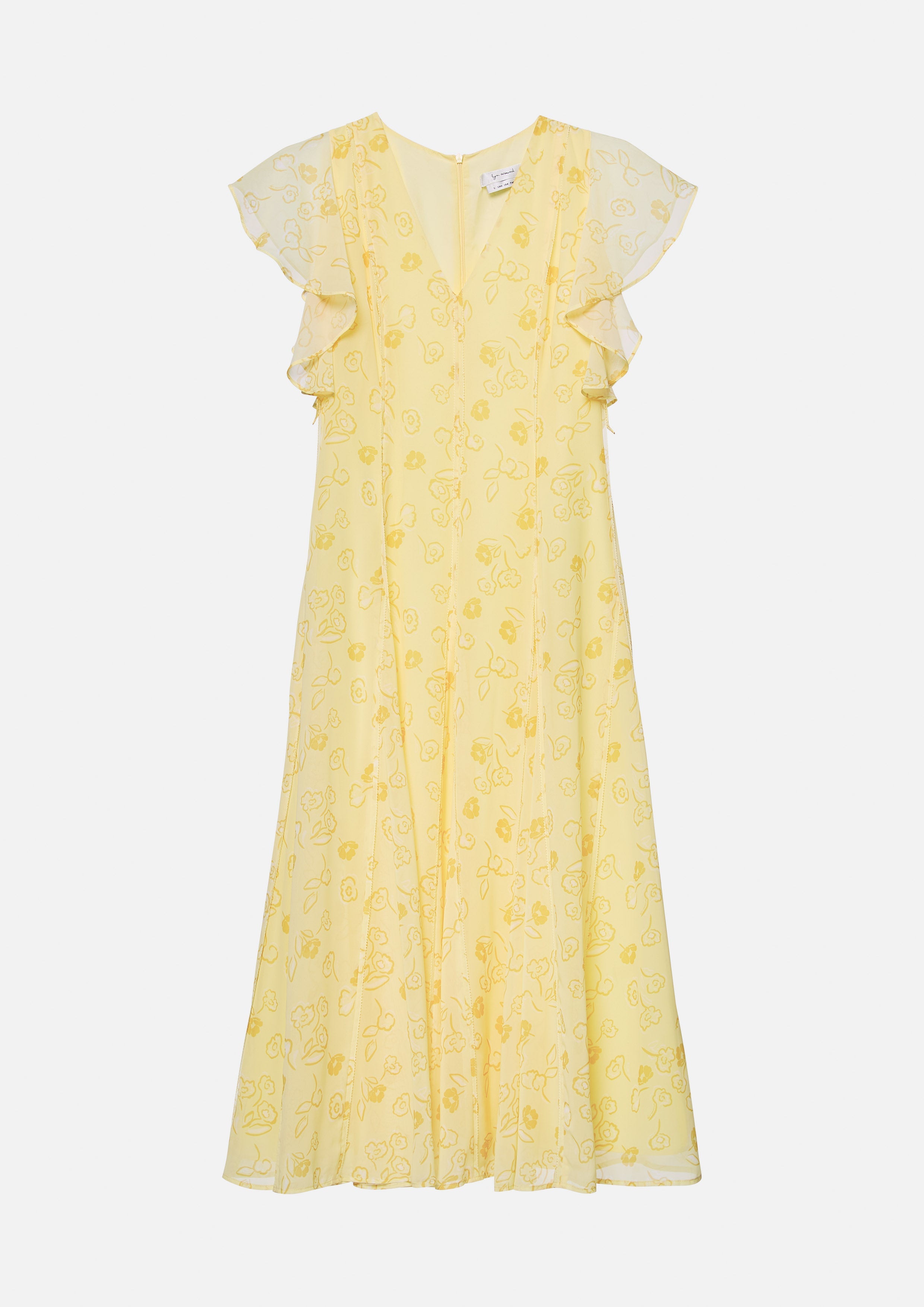 เดรสยาวพิมพ์ลายดอกไม้แขนสั้นผ้ารัฟเฟิล คอลเลกชัน Blossom Elegance