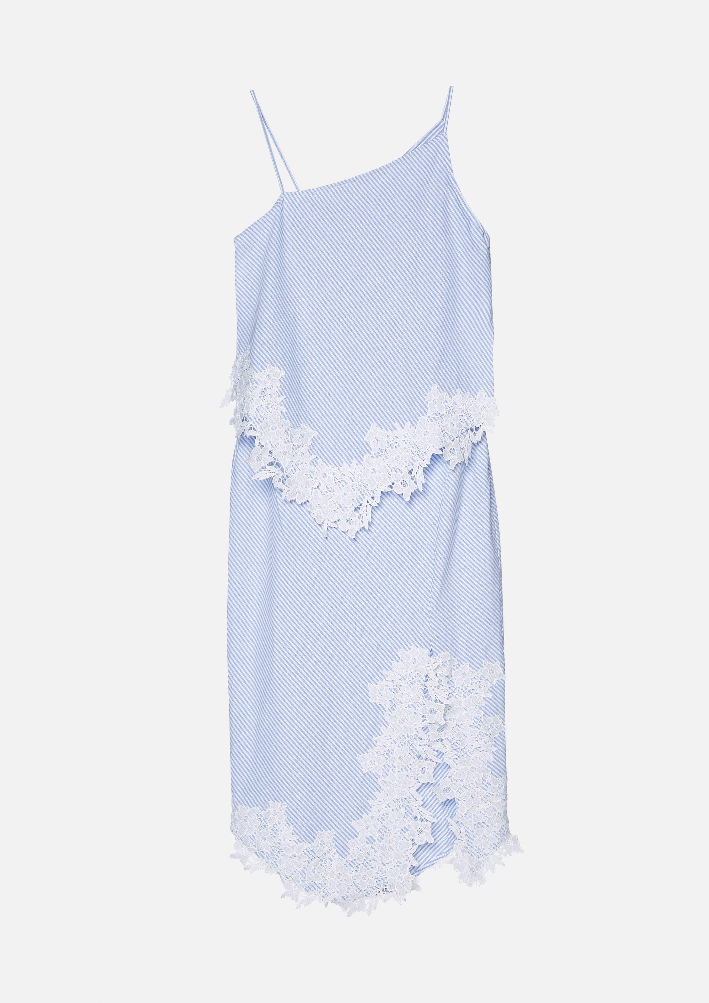 เดรสคลุมเข่าลายทางแต่งผ้าลูกไม้ คอลเลกชัน Cruise to the Full Bloom