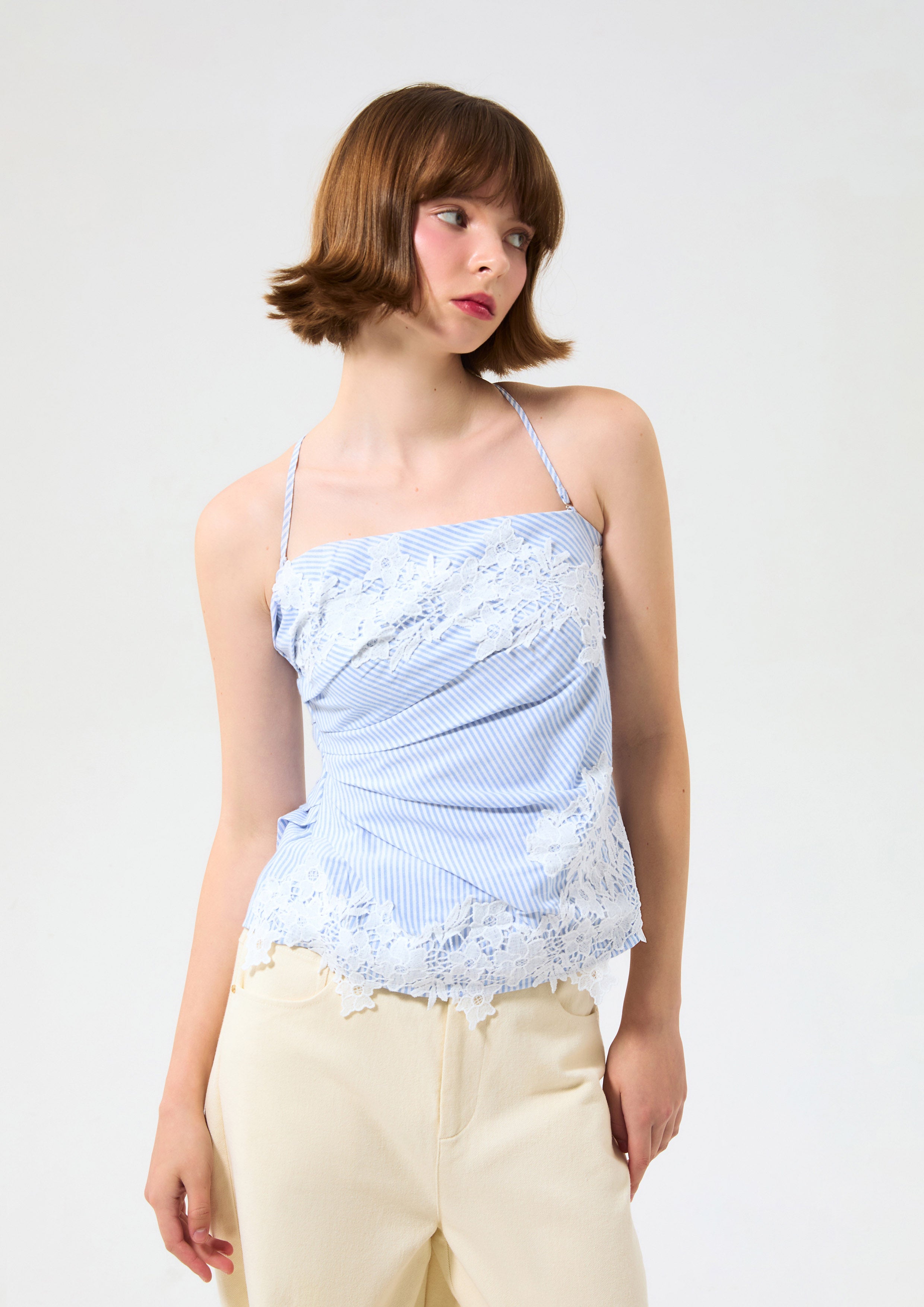 Create Your Signature Look with Stripe and Lace Cami Strap Top