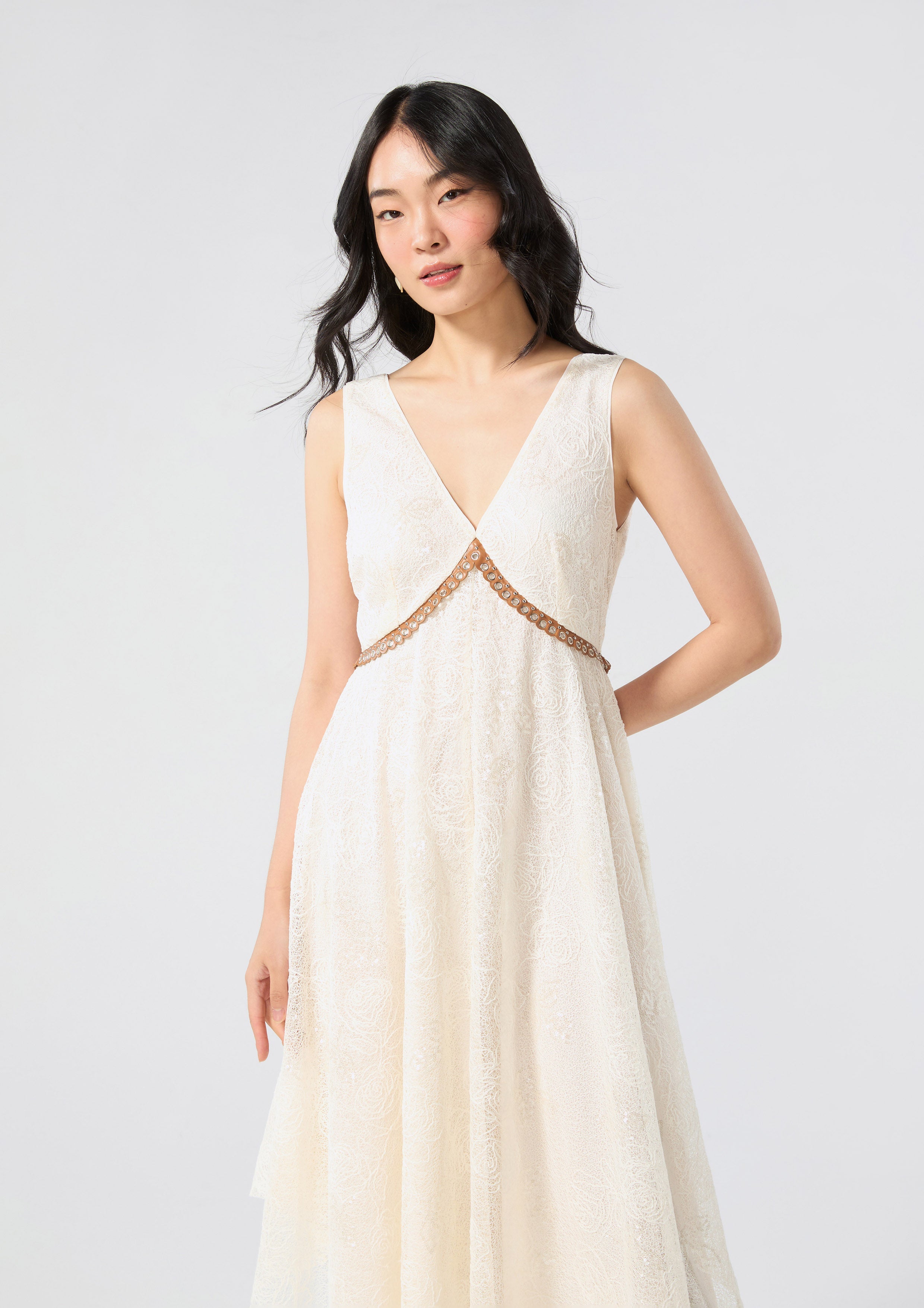 Floral Embossed Flare Skirt Midi Dress Cruise to the Full Bloom