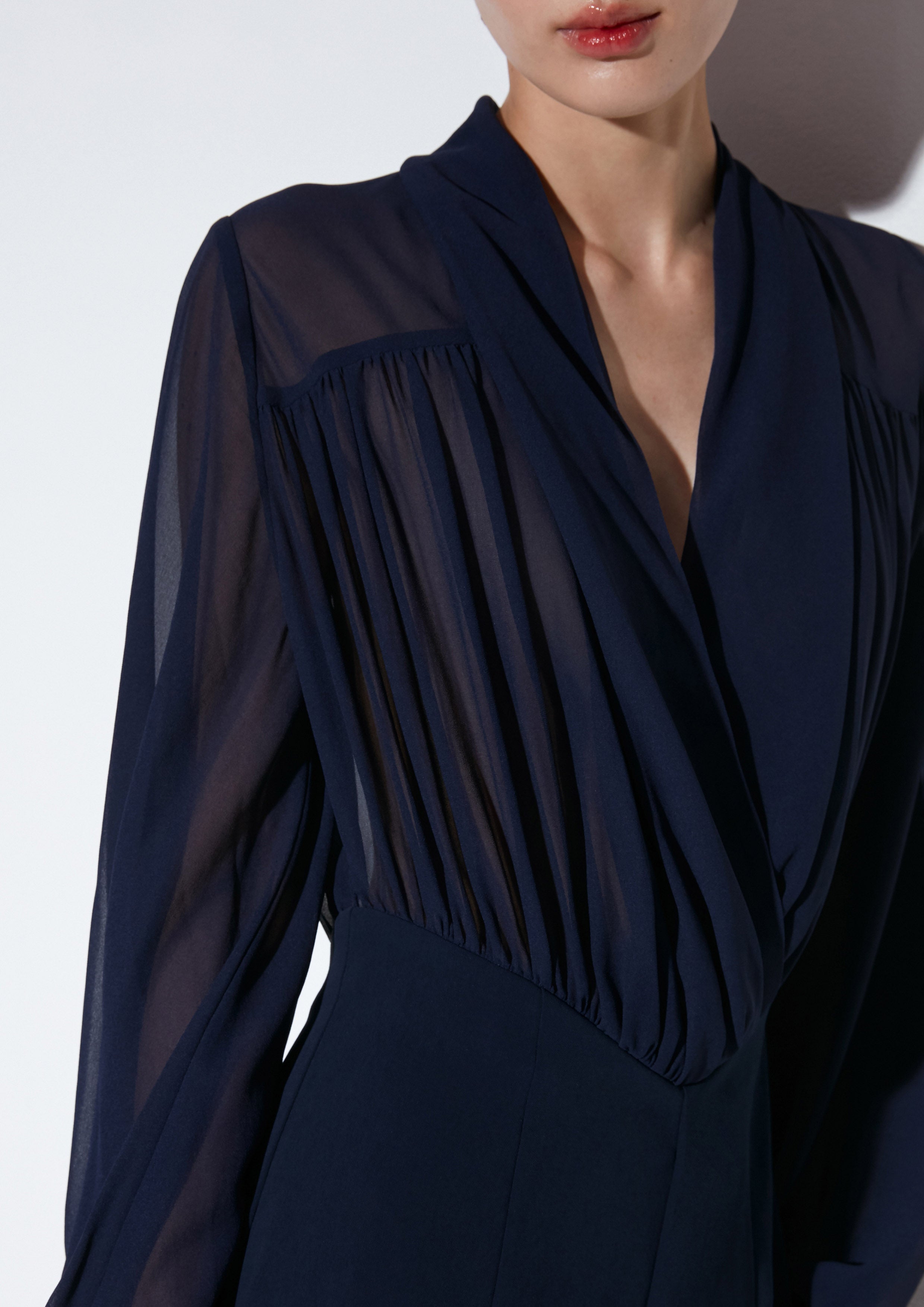 Sheer V Neck Jumpsuit Texture Club