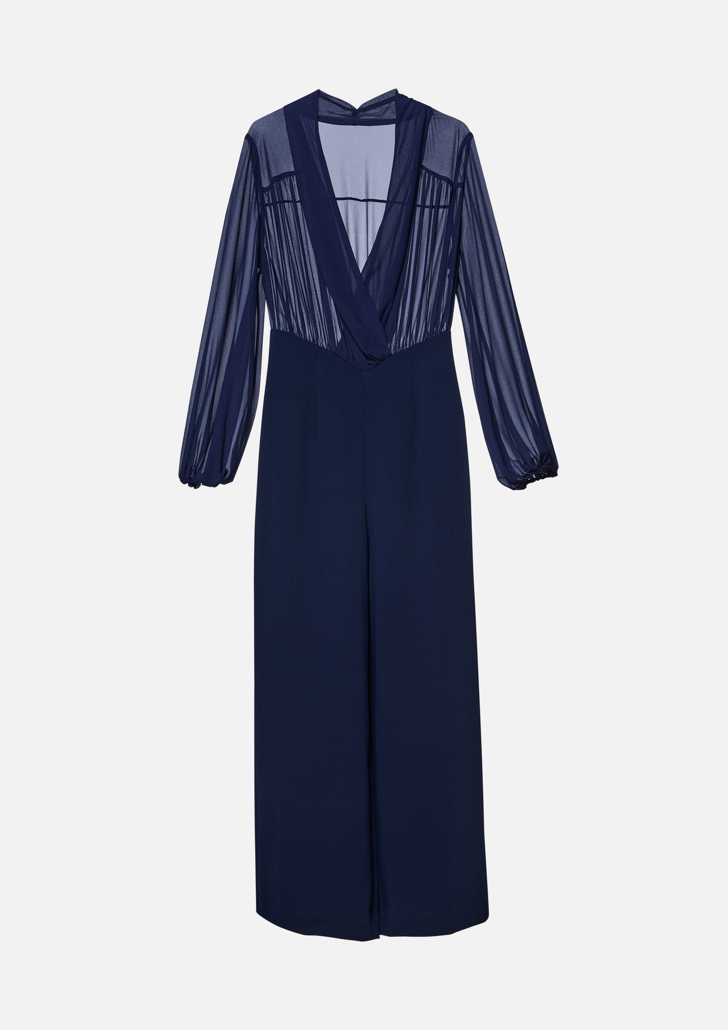 Sheer V Neck Jumpsuit Texture Club