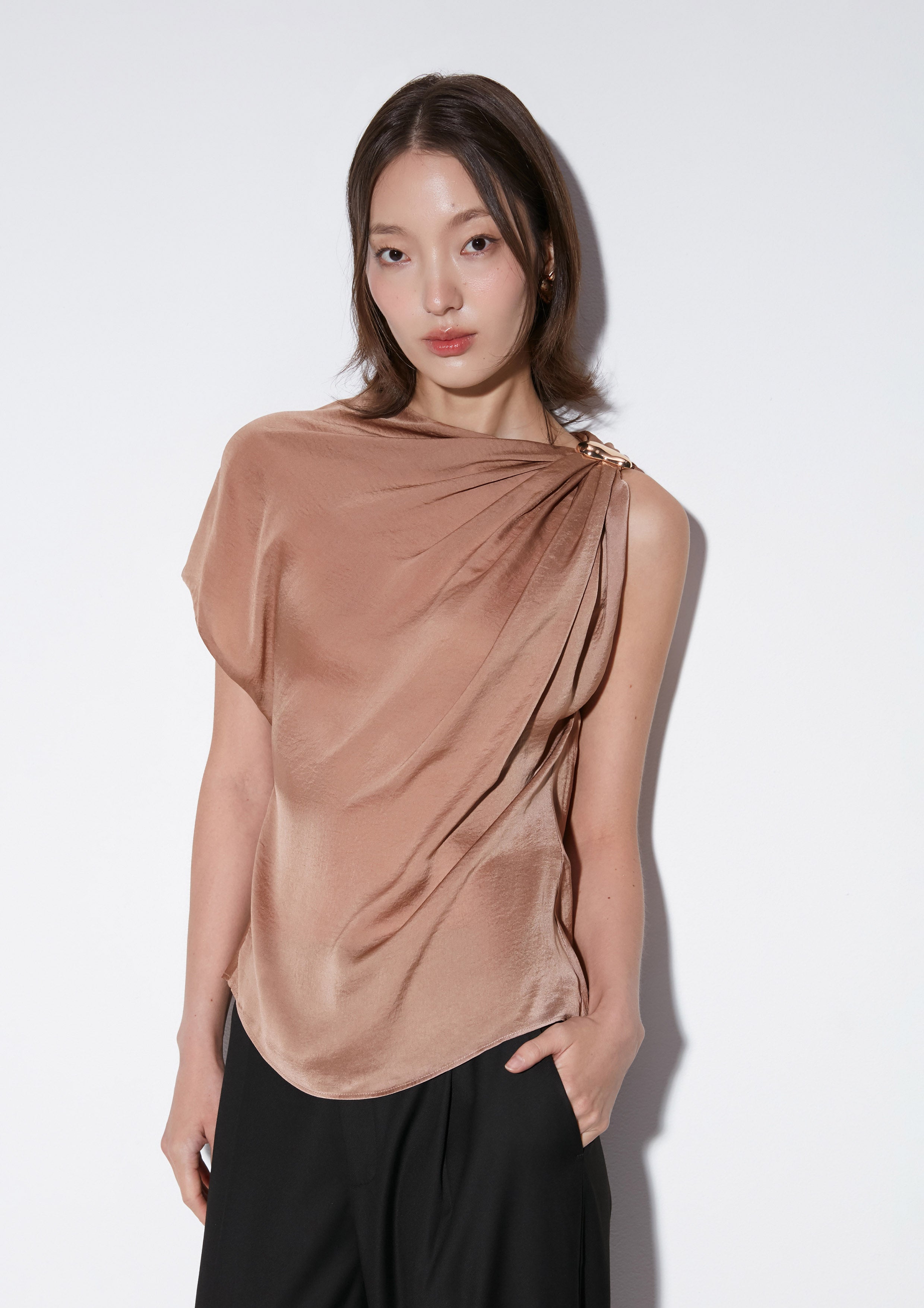 Drape Shoulder Satin Top The Icon Queen