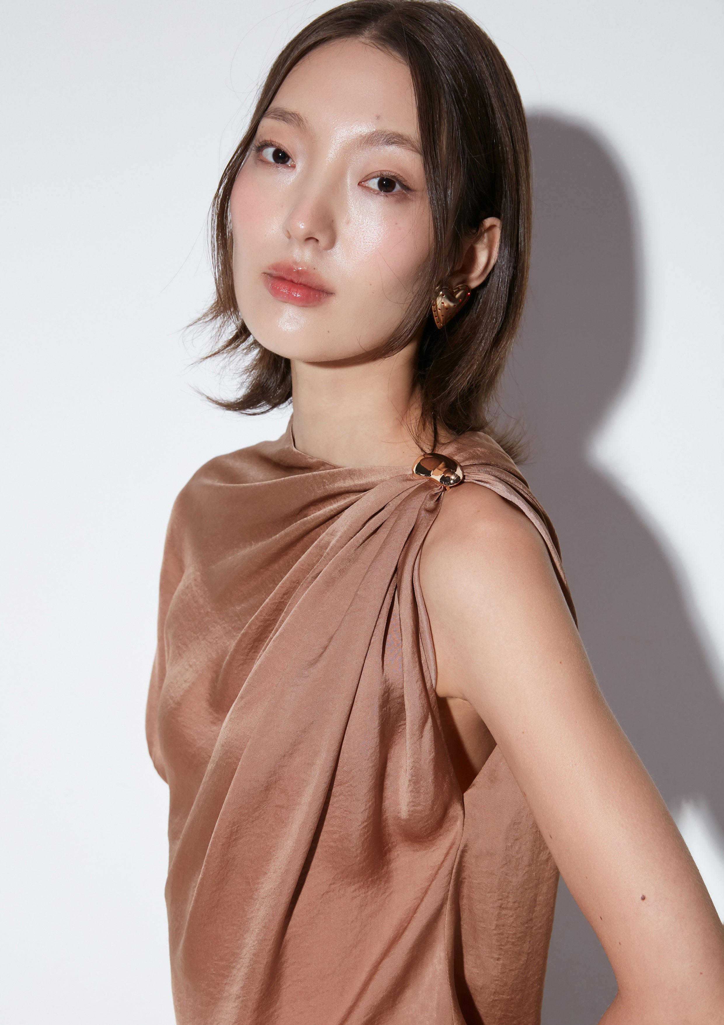 Drape Shoulder Satin Top The Icon Queen