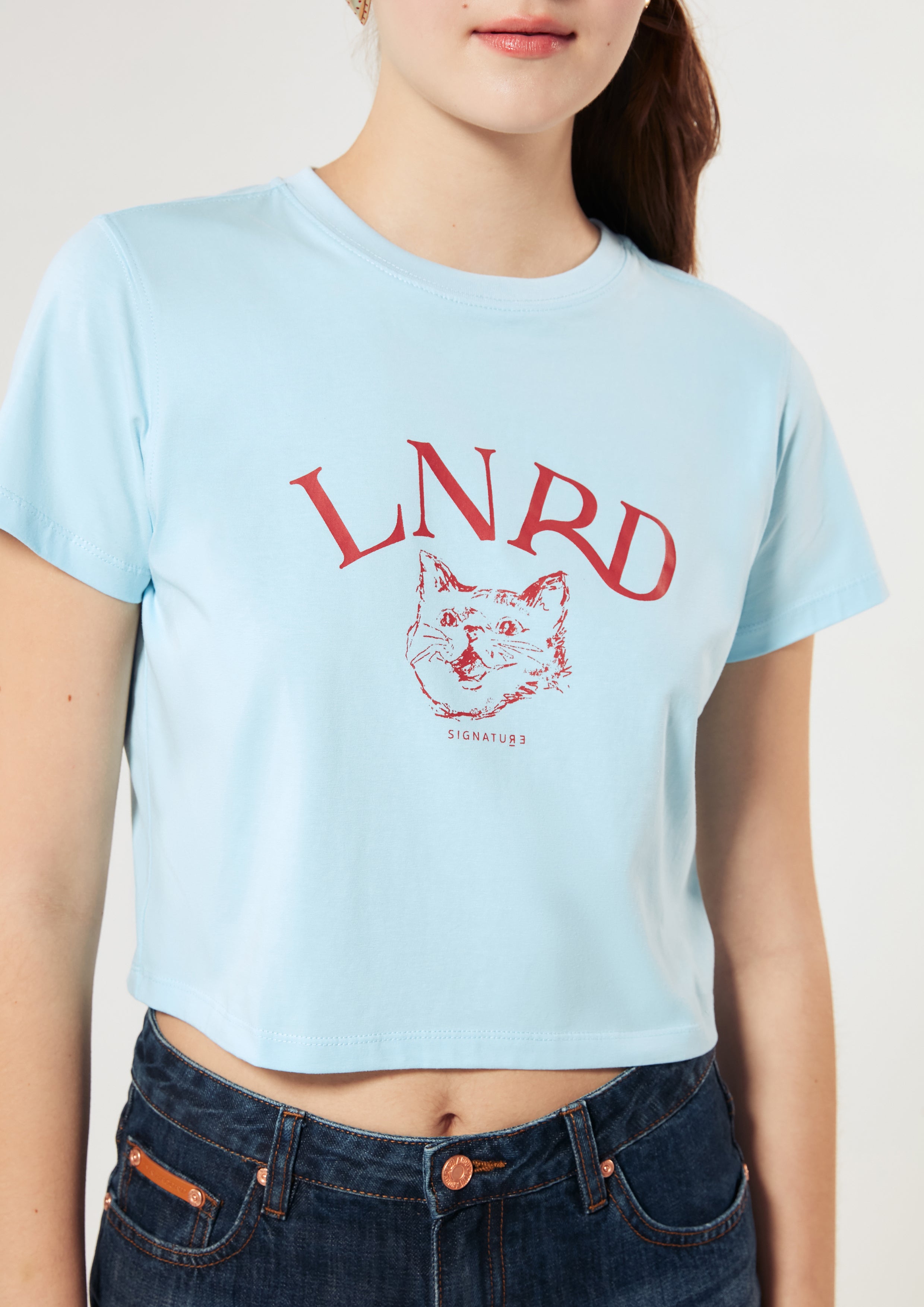 Cat Print With Logo Crop T-Shirt Signature