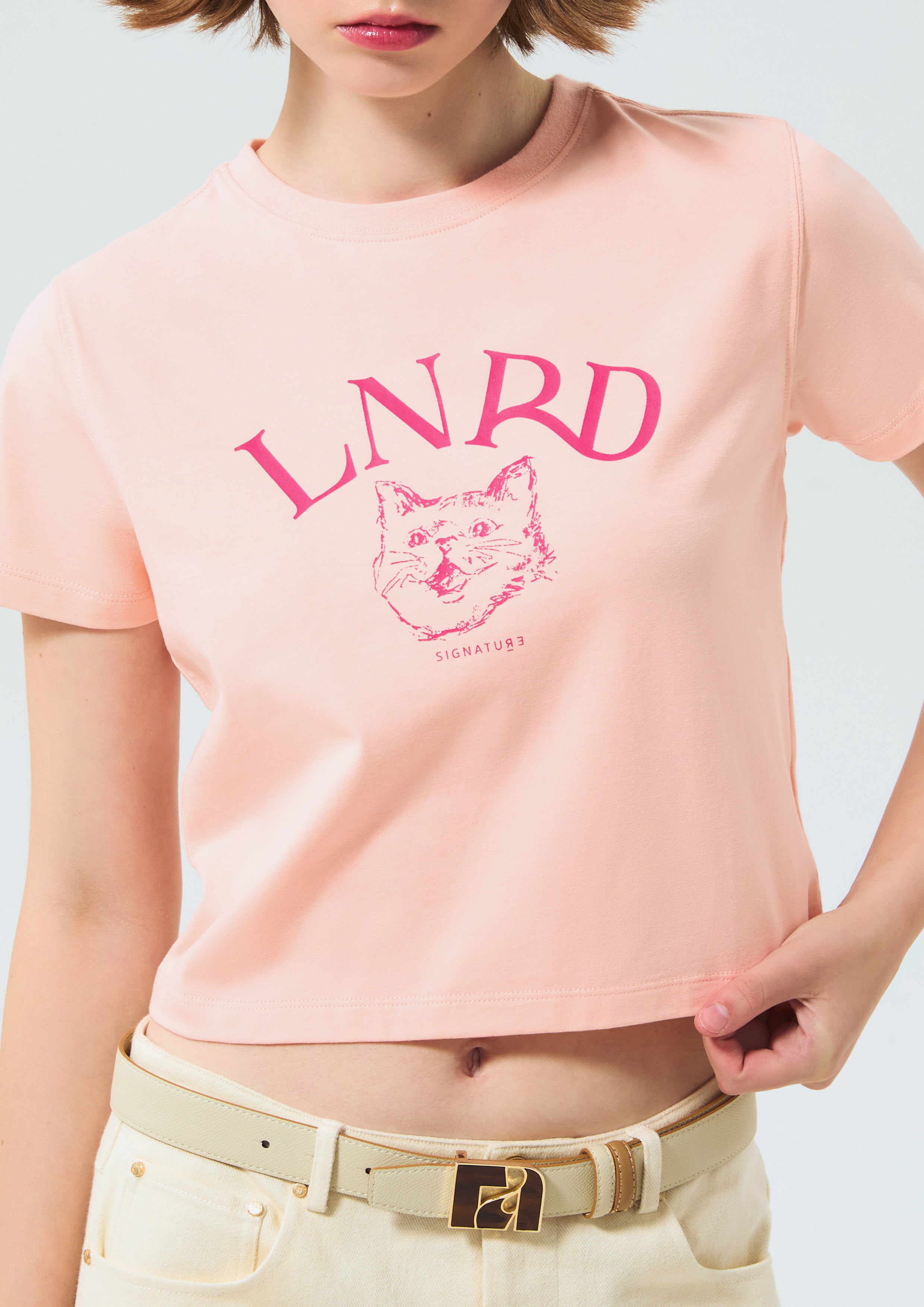 Cat Print With Logo Crop T-Shirt Signature