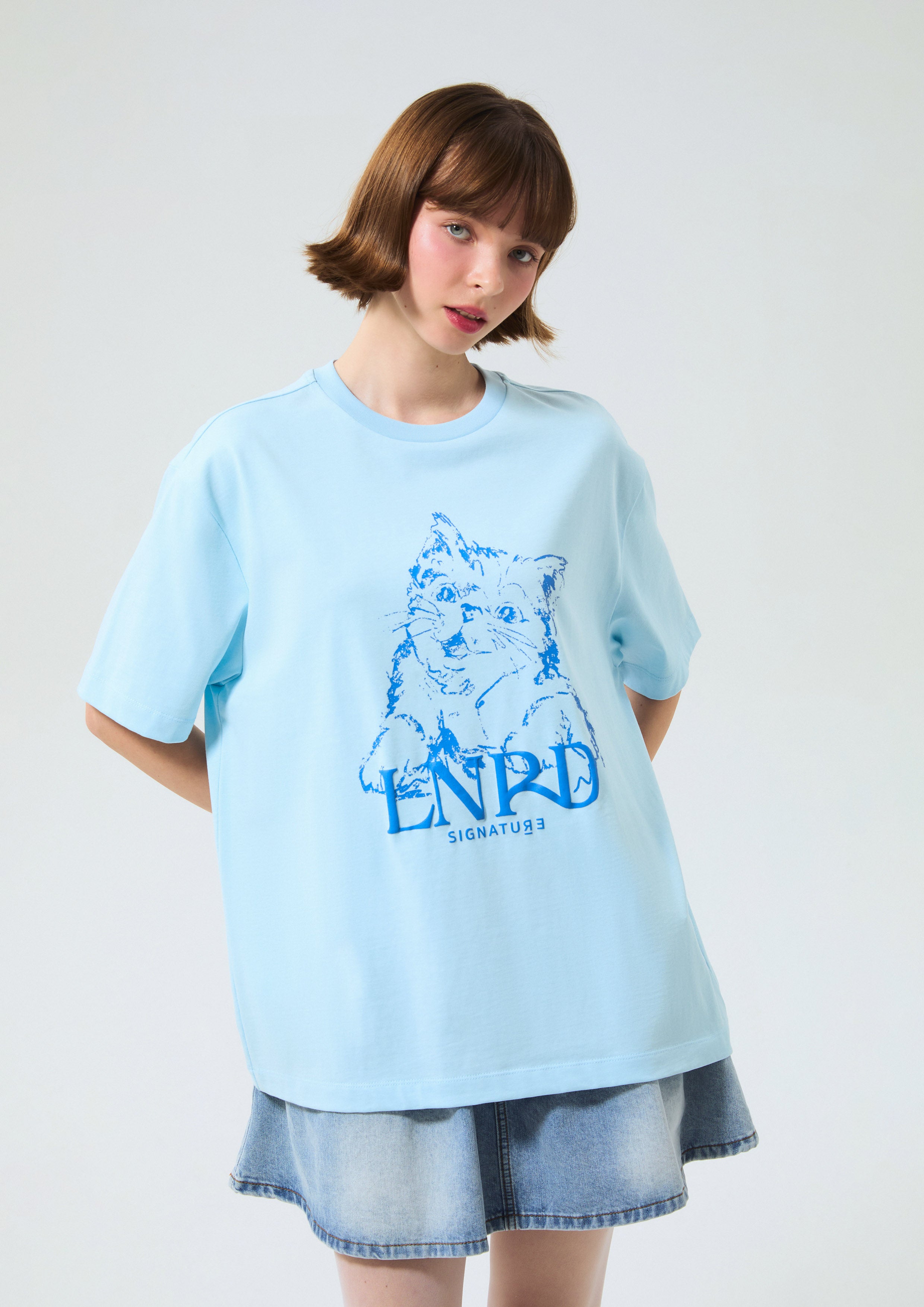 Cat Print With Logo Oversized T-Shirt Signature