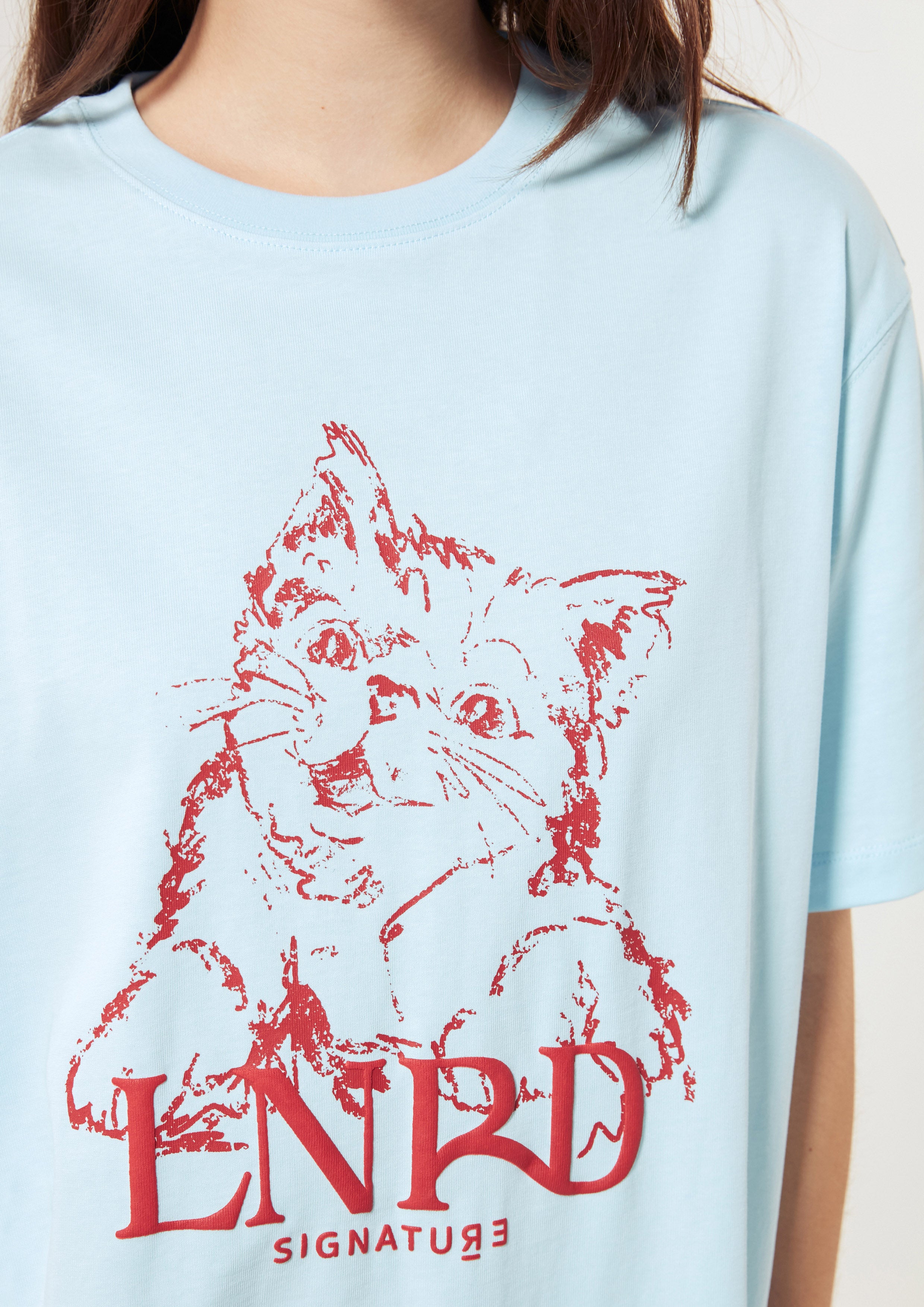 Create Your Signature Look with Cat Print With Logo Oversized T