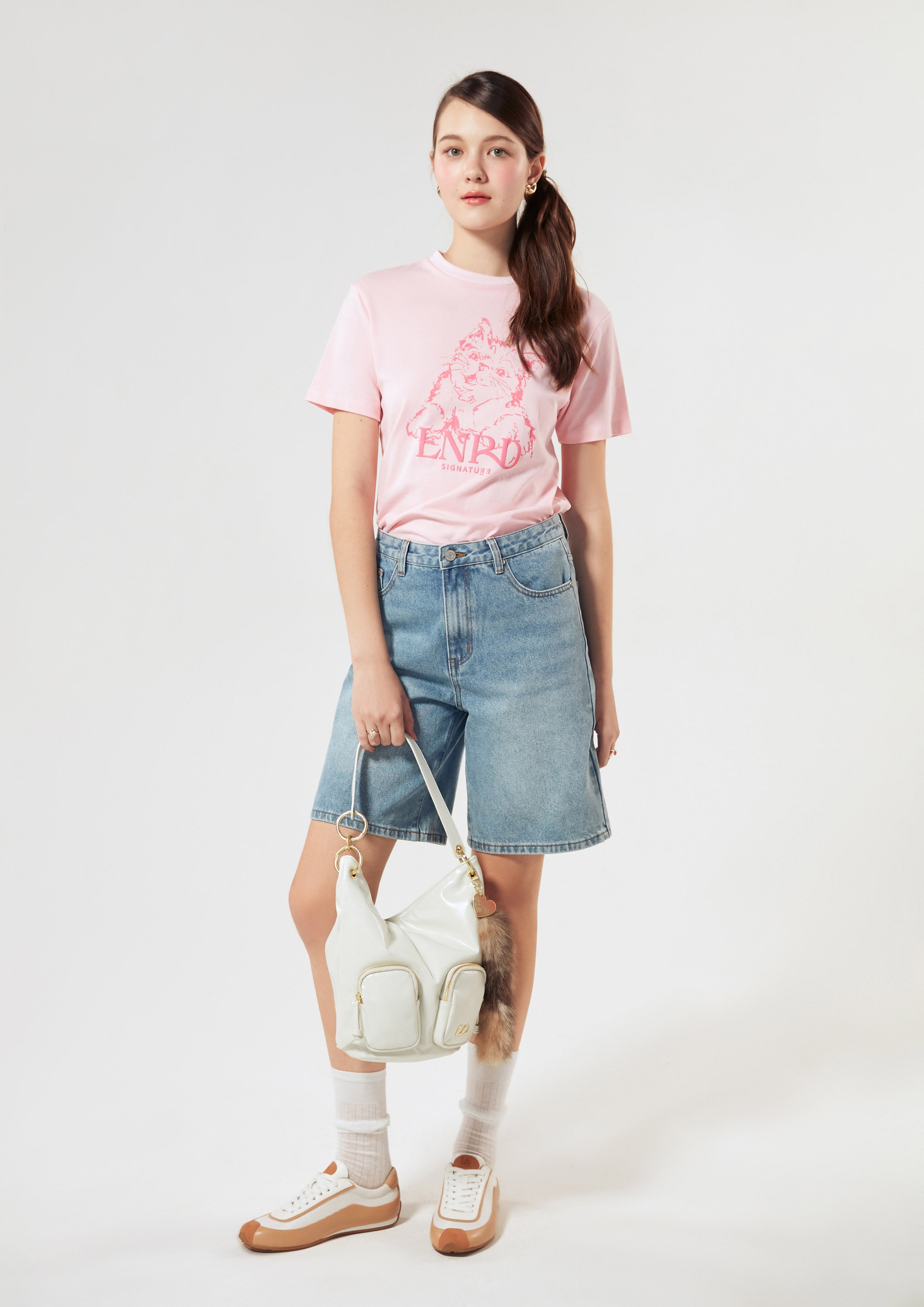 Cat Print With Logo Slim Fit T-Shirt Signature