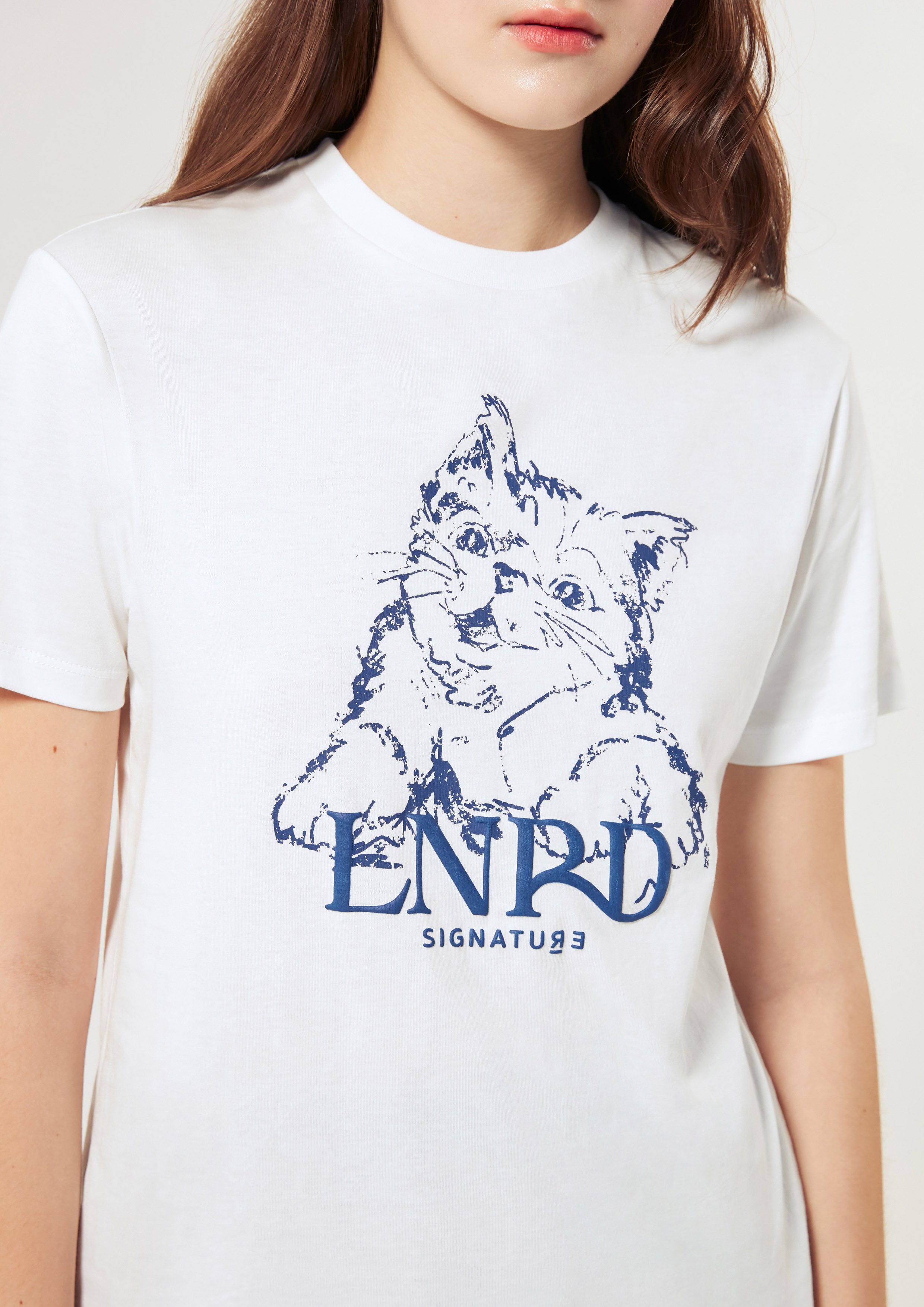 Cat Print With Logo Slim Fit T-Shirt Signature