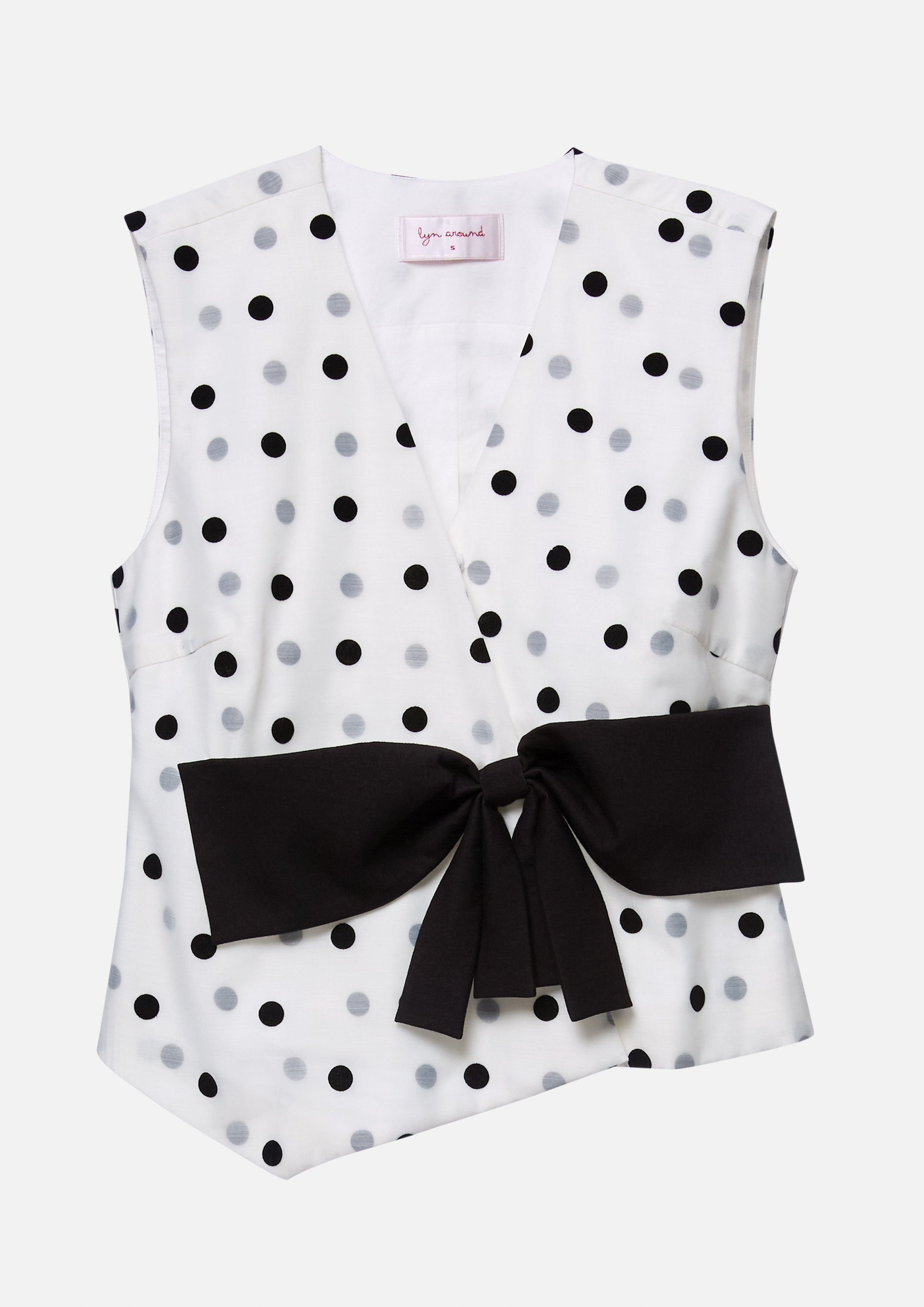 เสื้อแขนกุดลายโพลกาดอตแต่งโบ คอลเลกชัน Material Girl