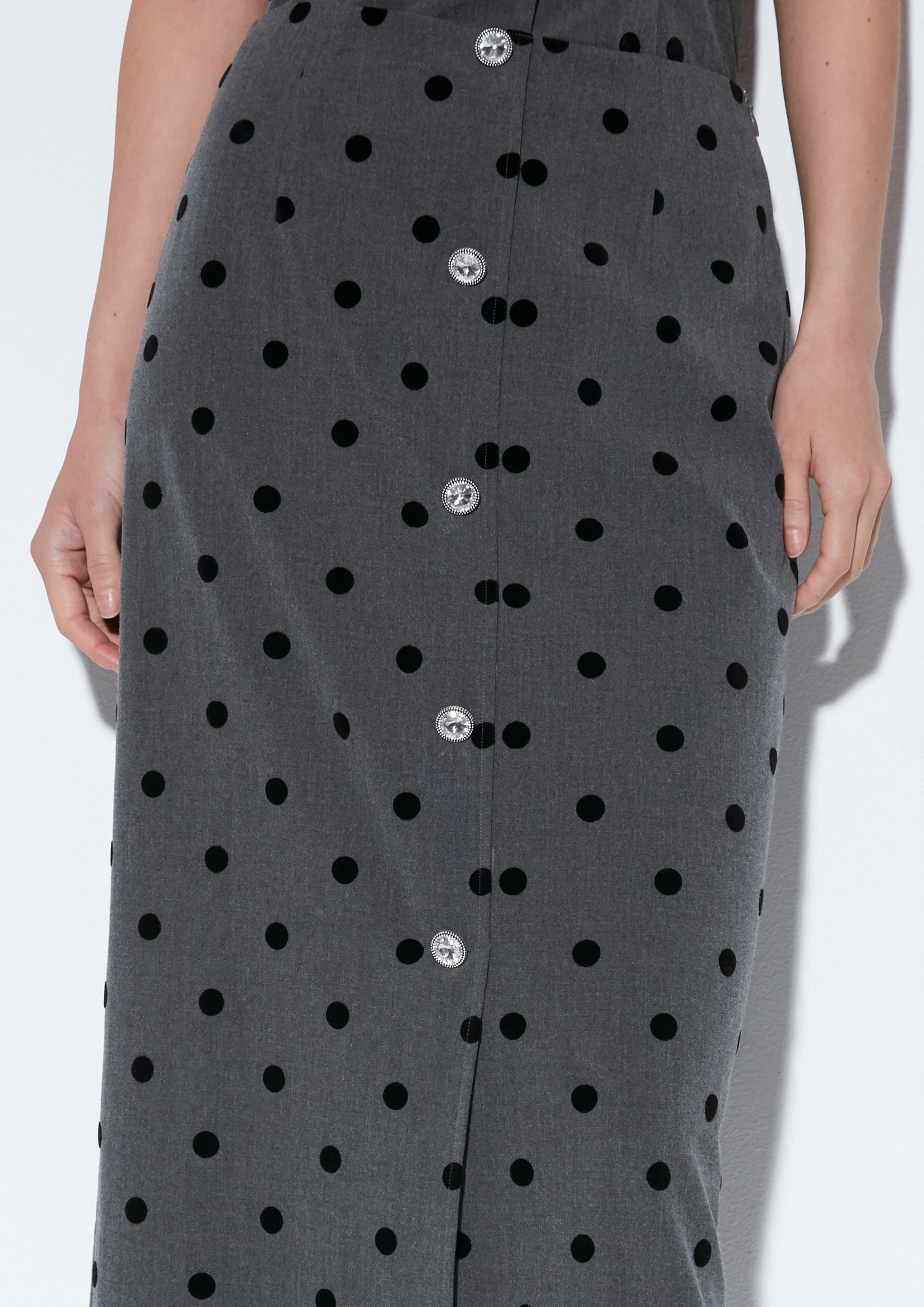 Polkadot Button Midi Skirt Material Girl
