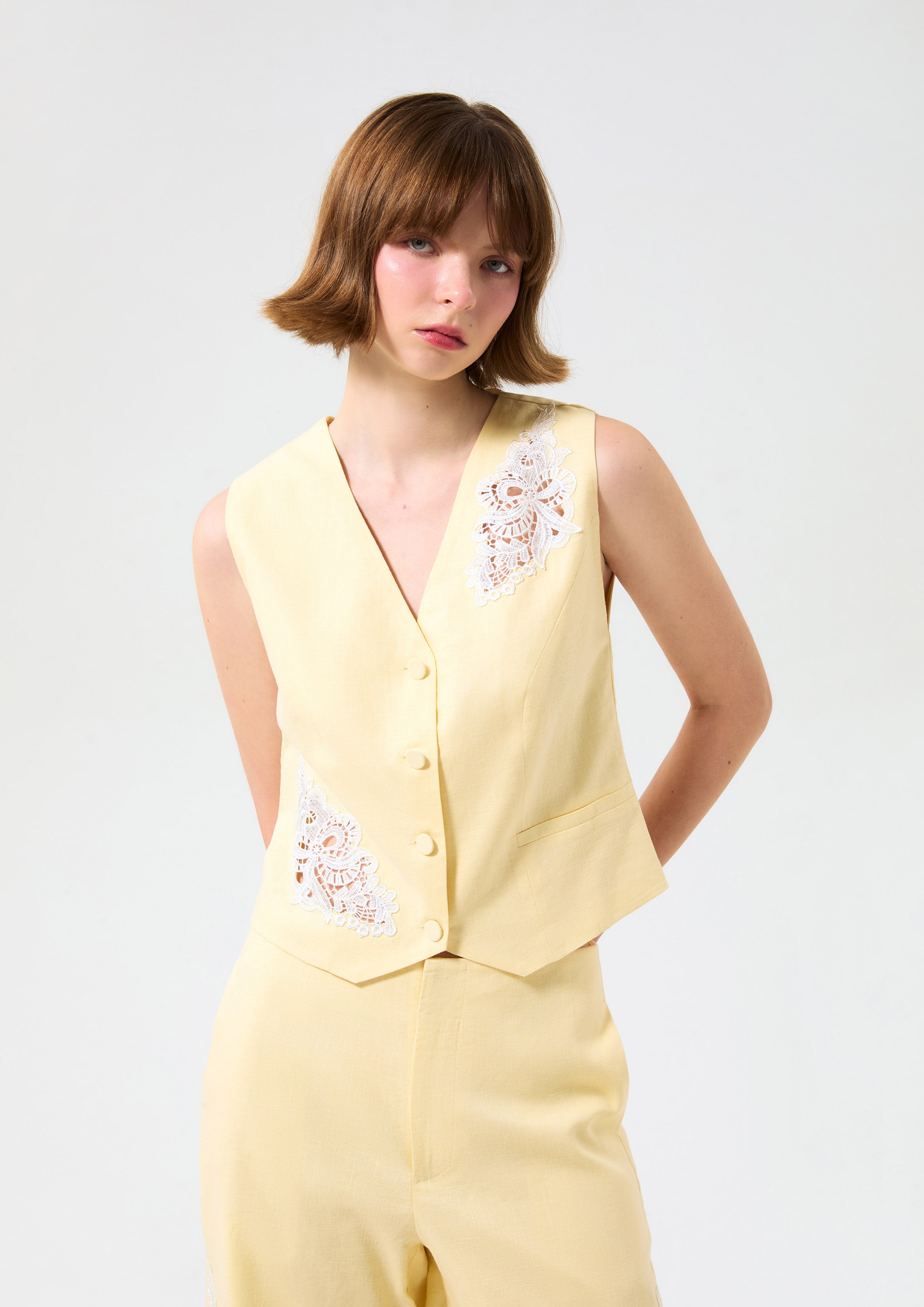 Lace Panel Vest Rosewood Fleur