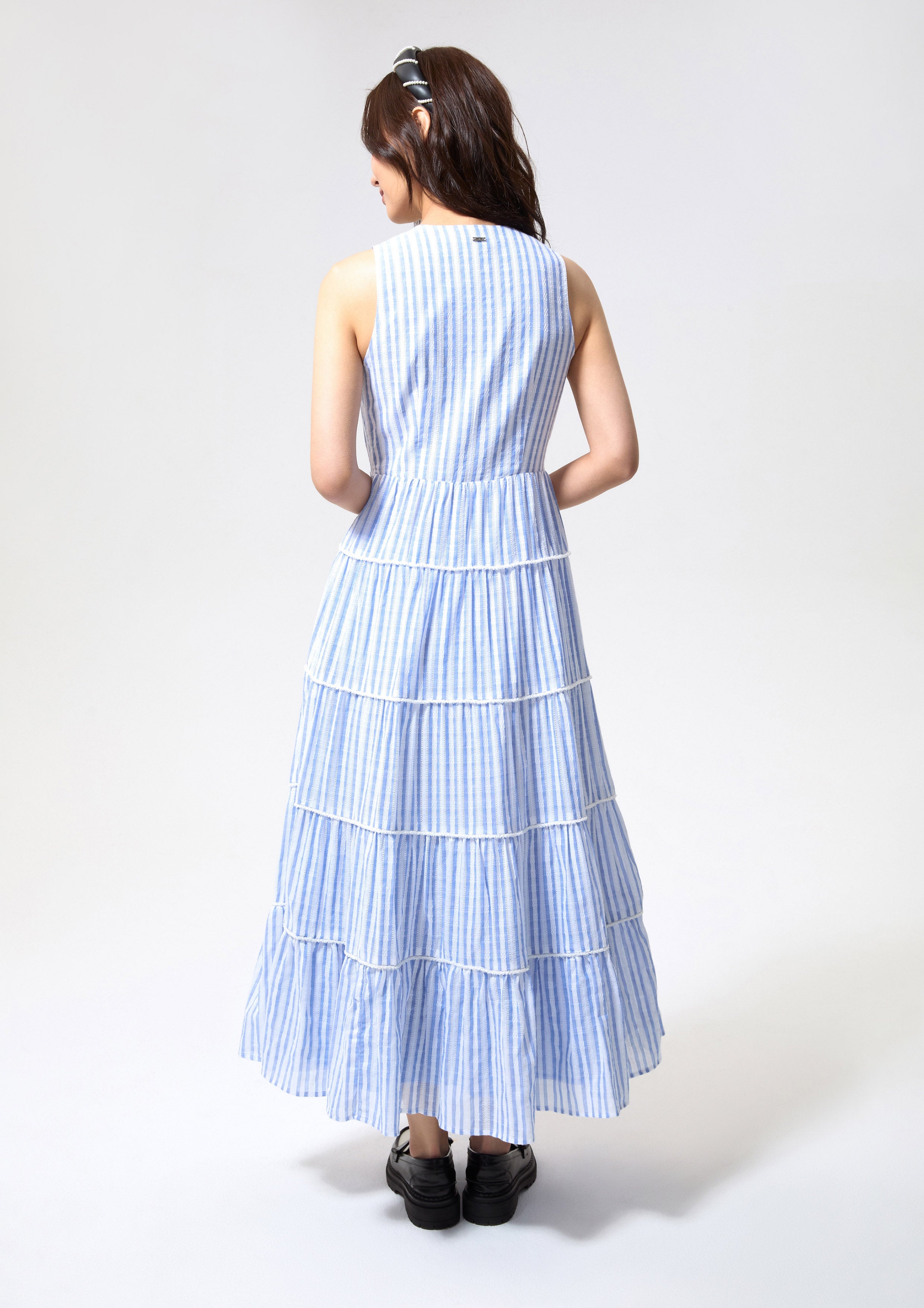 Stripe Tiered Skirt Dress Cruise to the Full Bloom