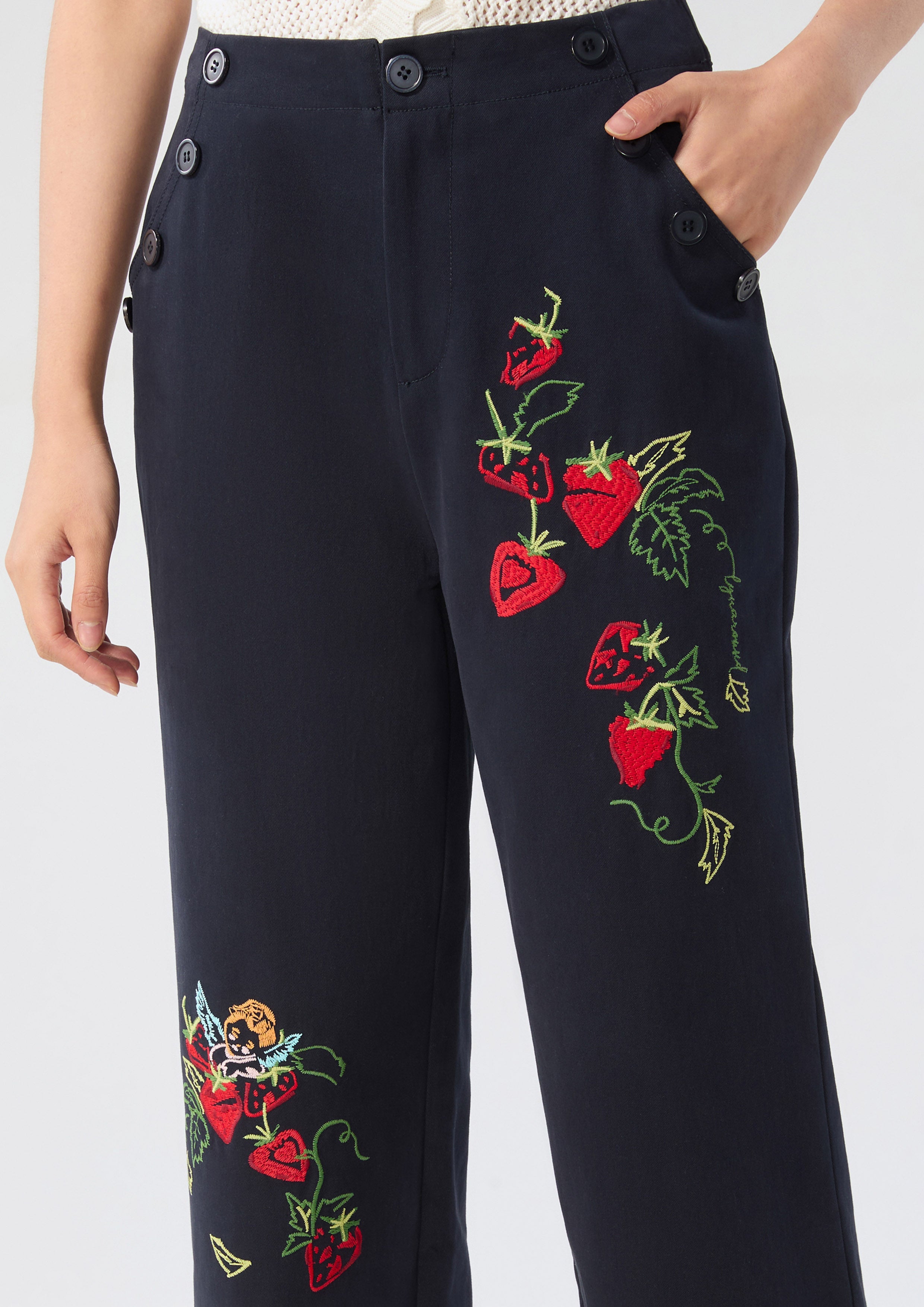 กางเกงขายาวเอวสูงปักลาย คอลเลกชัน Cruise to the Full Bloom