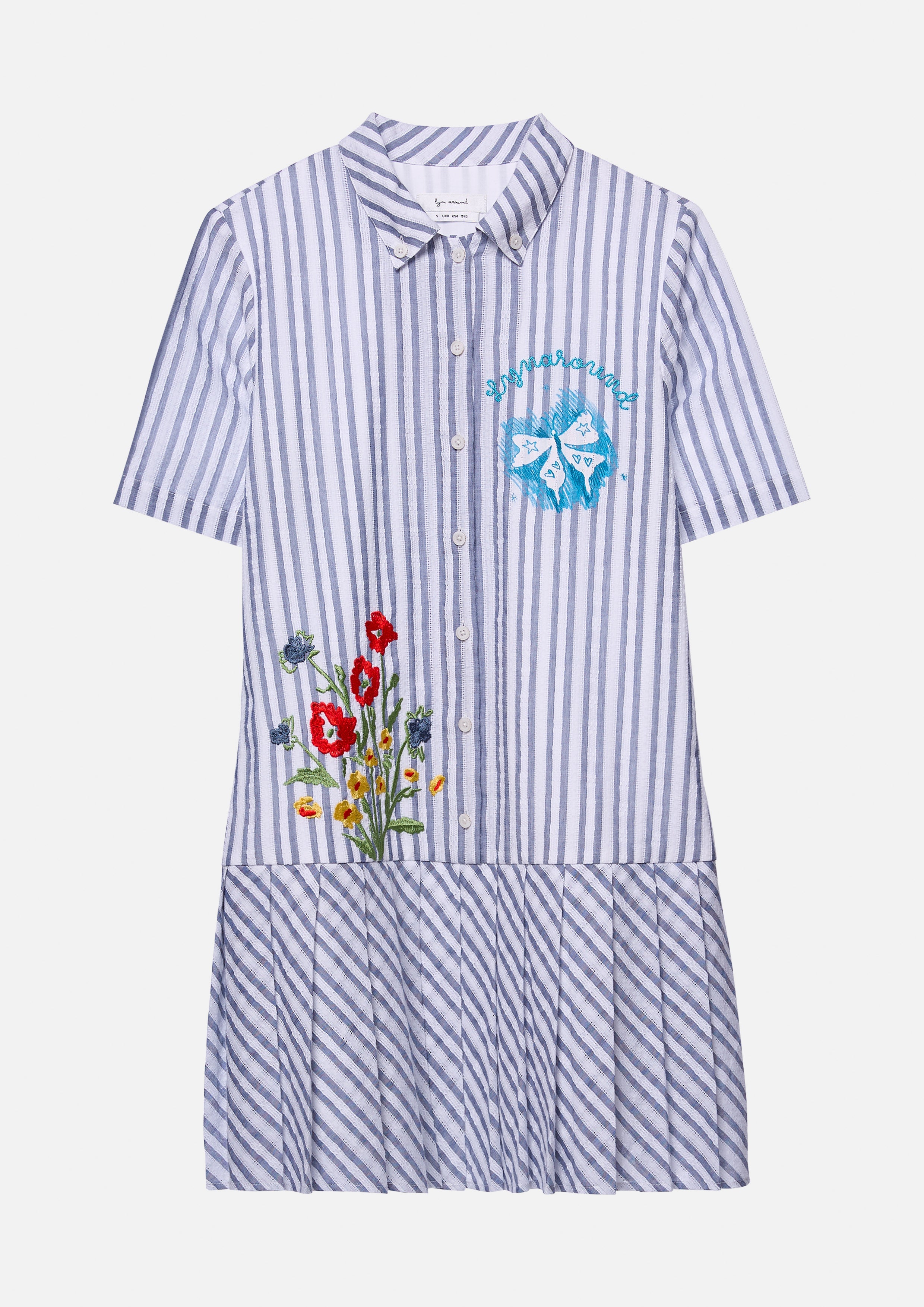 เดรสสั้นลายทางปักลาย คอลเลกชัน Cruise to the Full Bloom