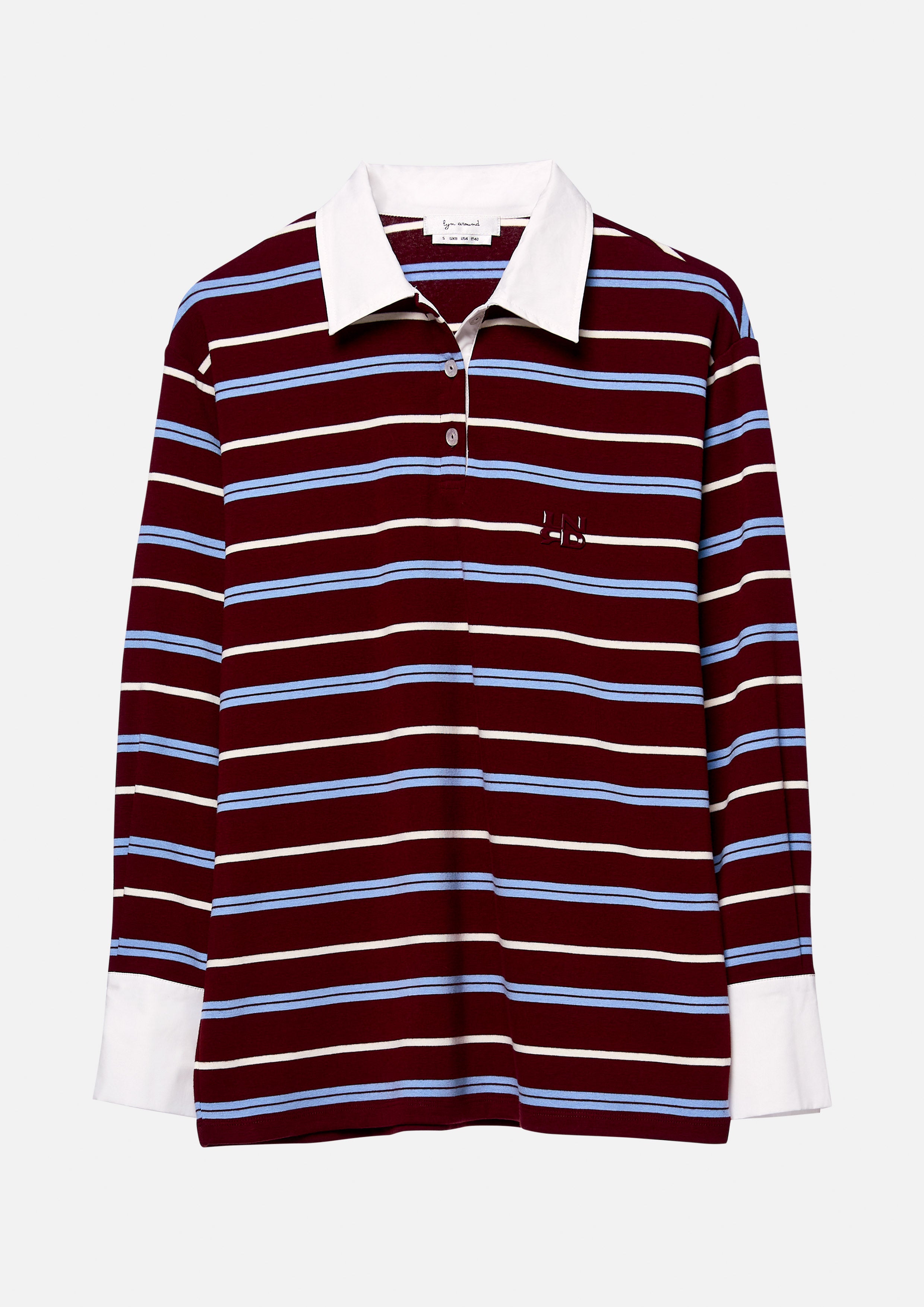 Stripe Long Sleeve Polo Top Rouge Luck