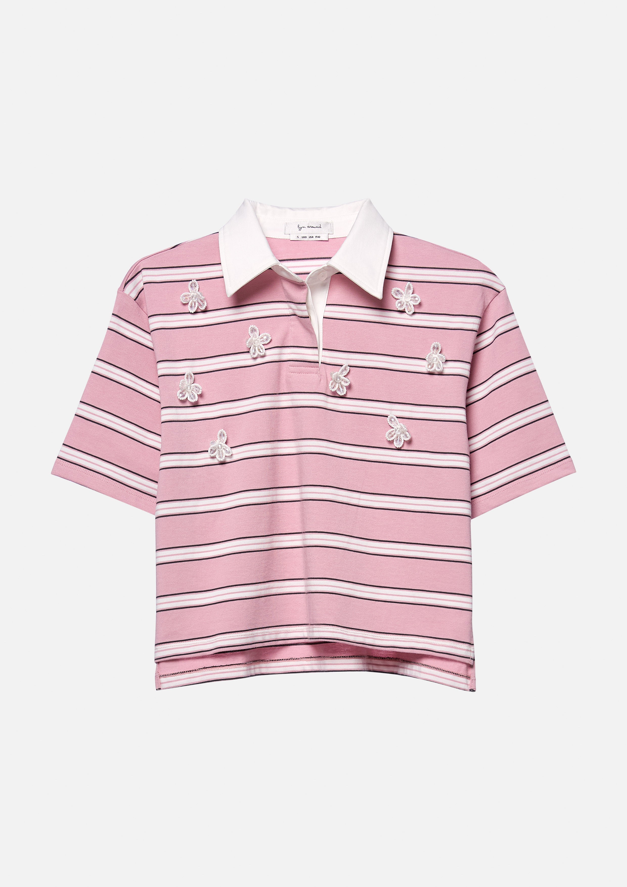 Stripe Floral Embellished Polo T-Shirt Neon Dreams