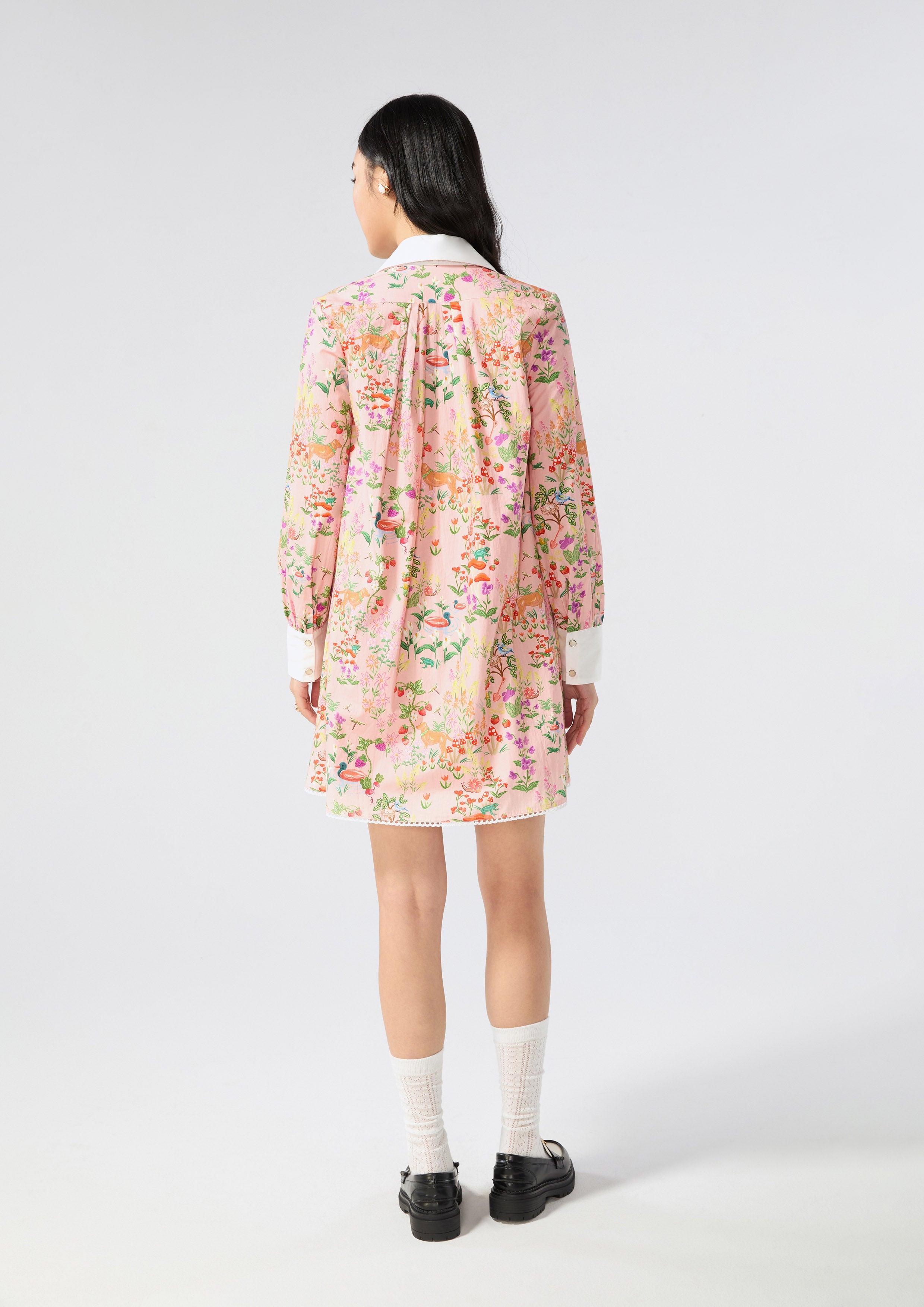 Print Bow Tie Neck Mini Dress Bloom Affair