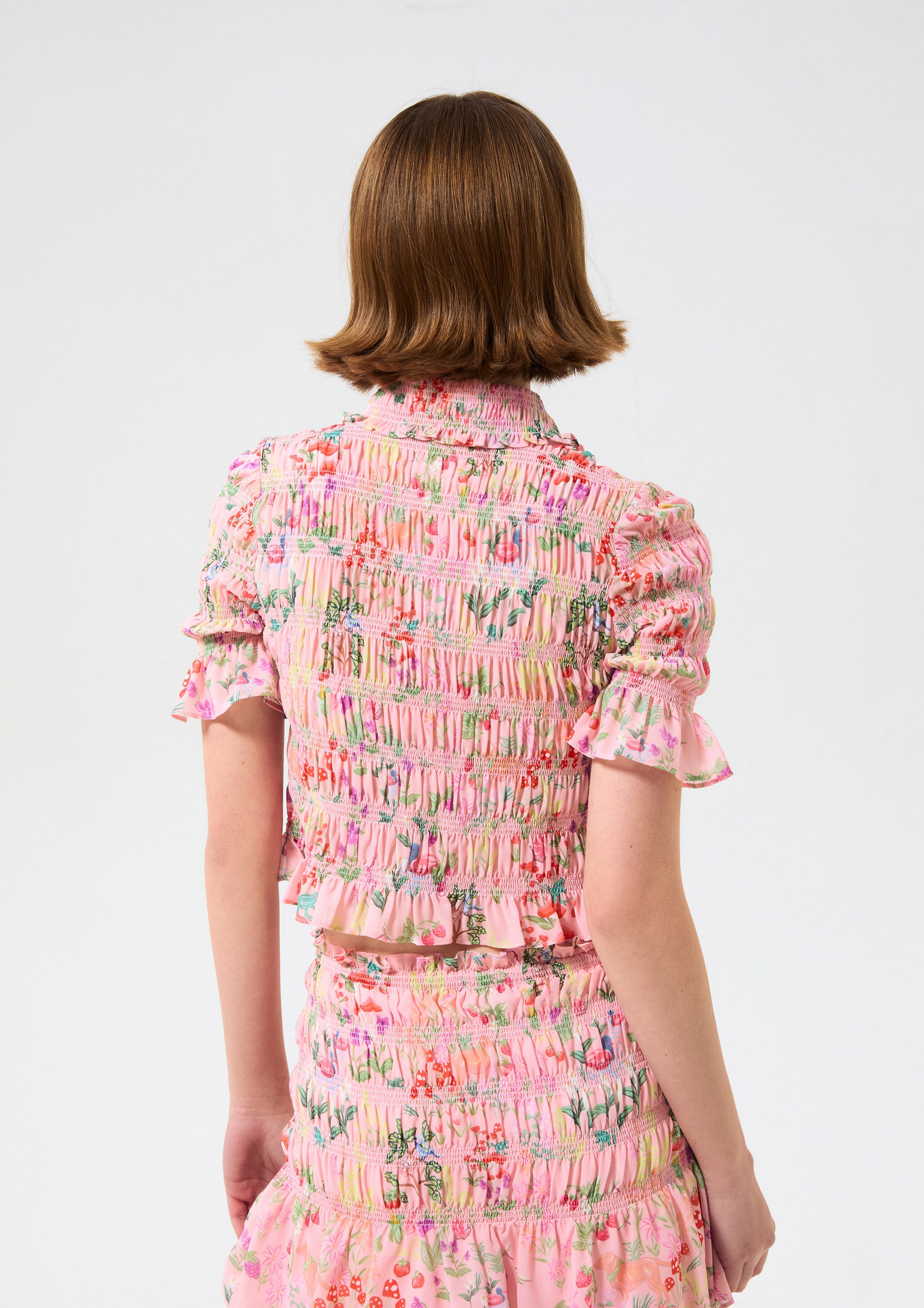 Print Smocked Short Sleeve Top Bloom Affair