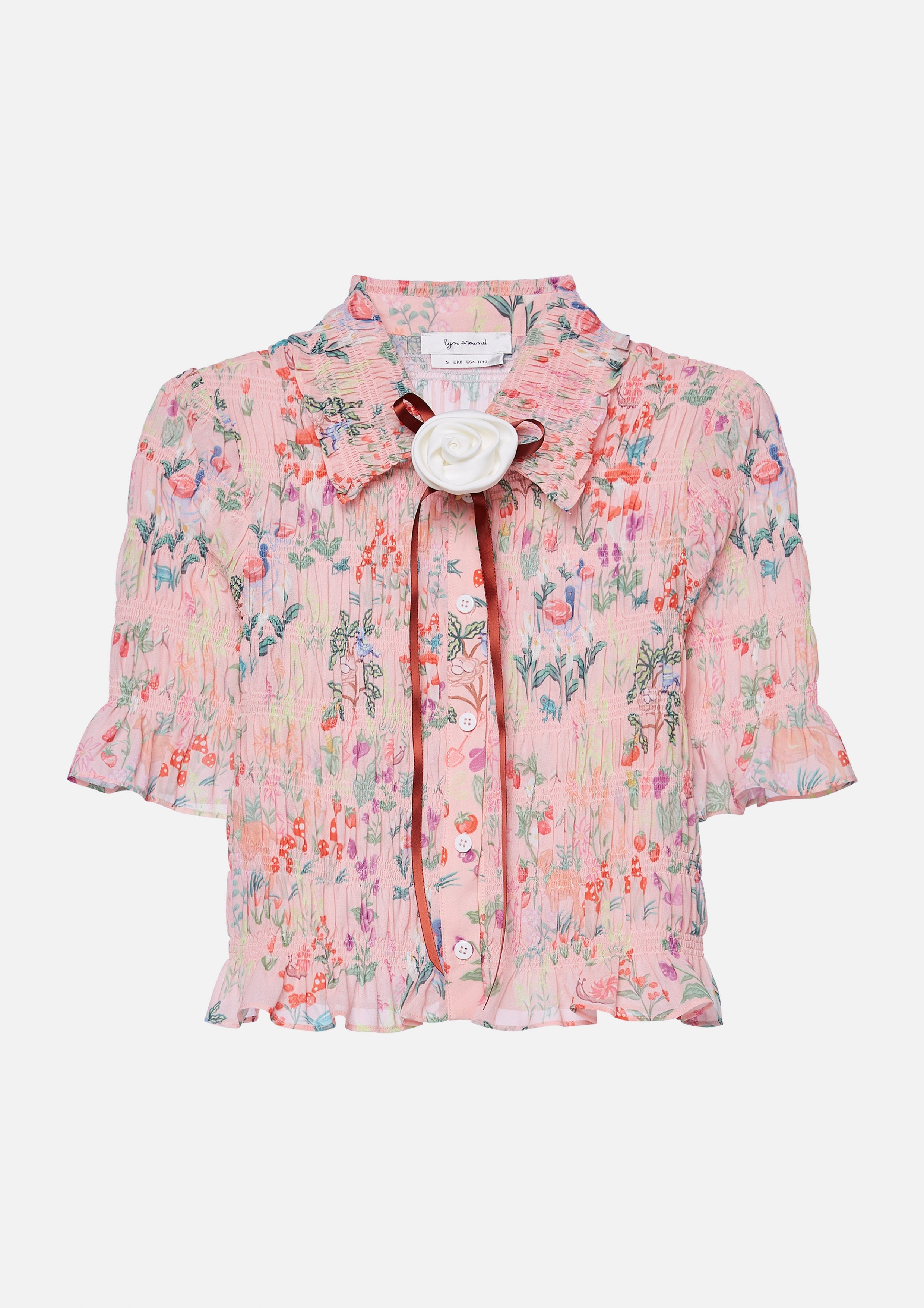 Print Smocked Short Sleeve Top Bloom Affair