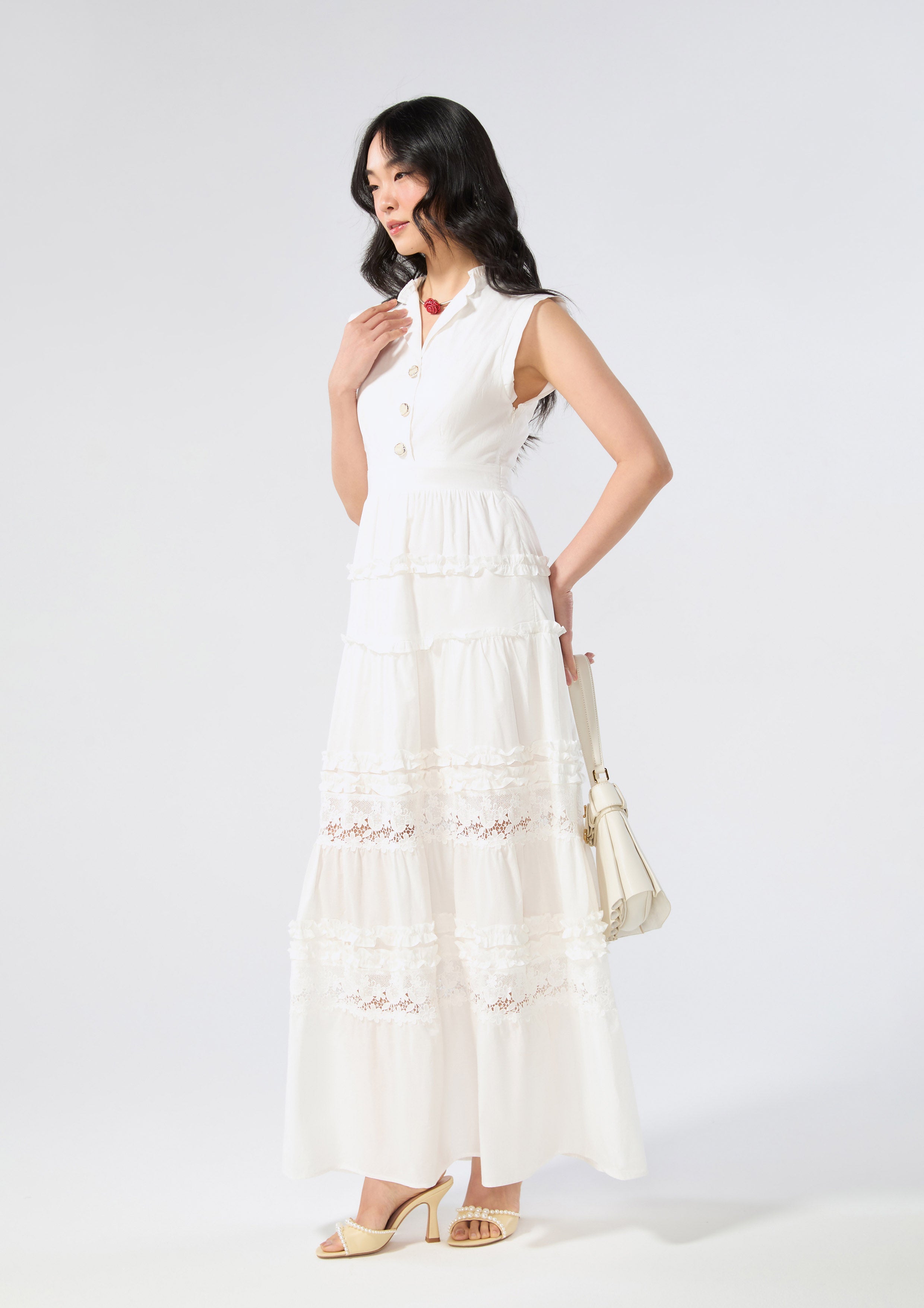 Tiered Ruffle Trim Skirt Maxi Dress Bloom Affair