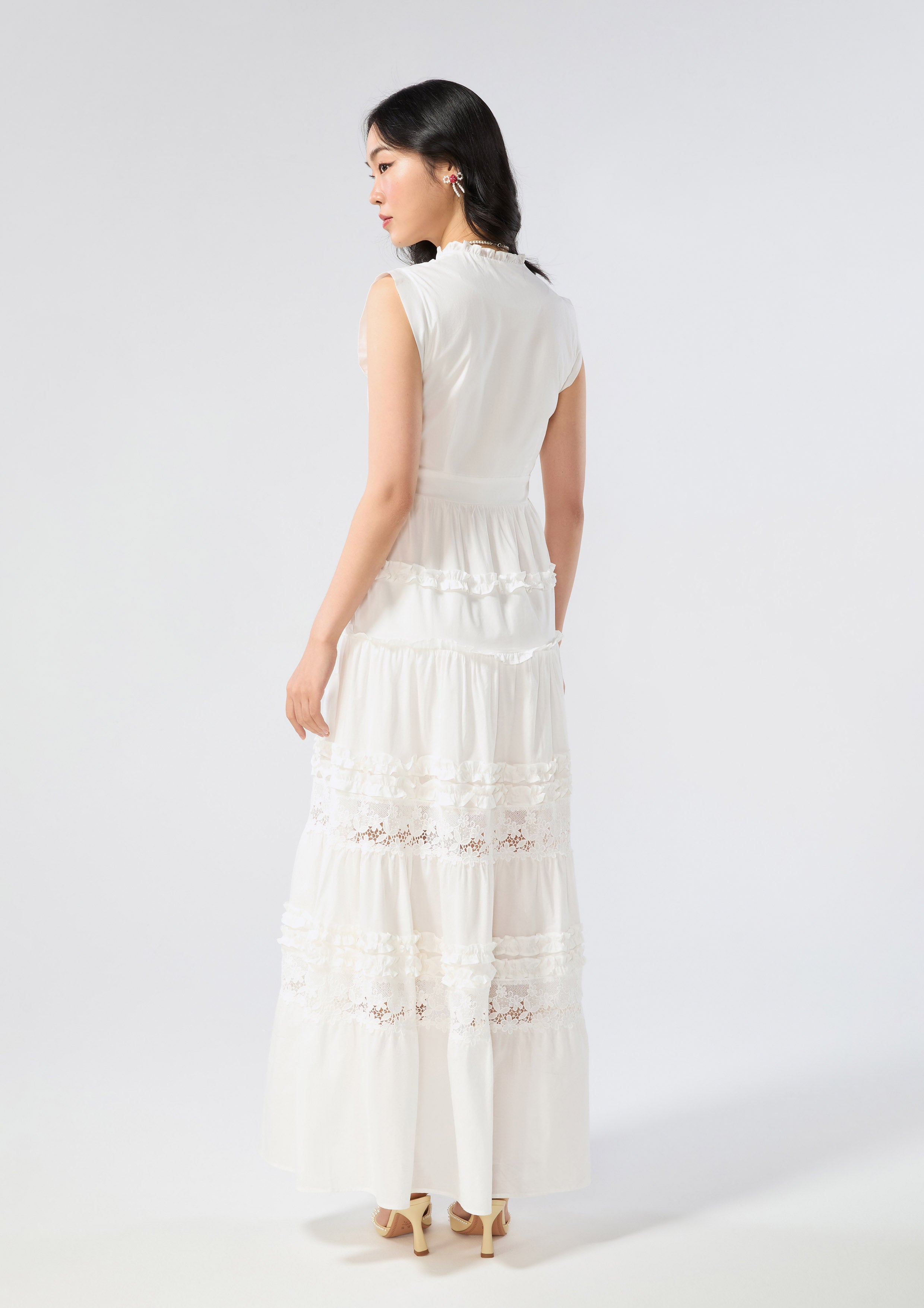 Tiered Ruffle Trim Skirt Maxi Dress Bloom Affair