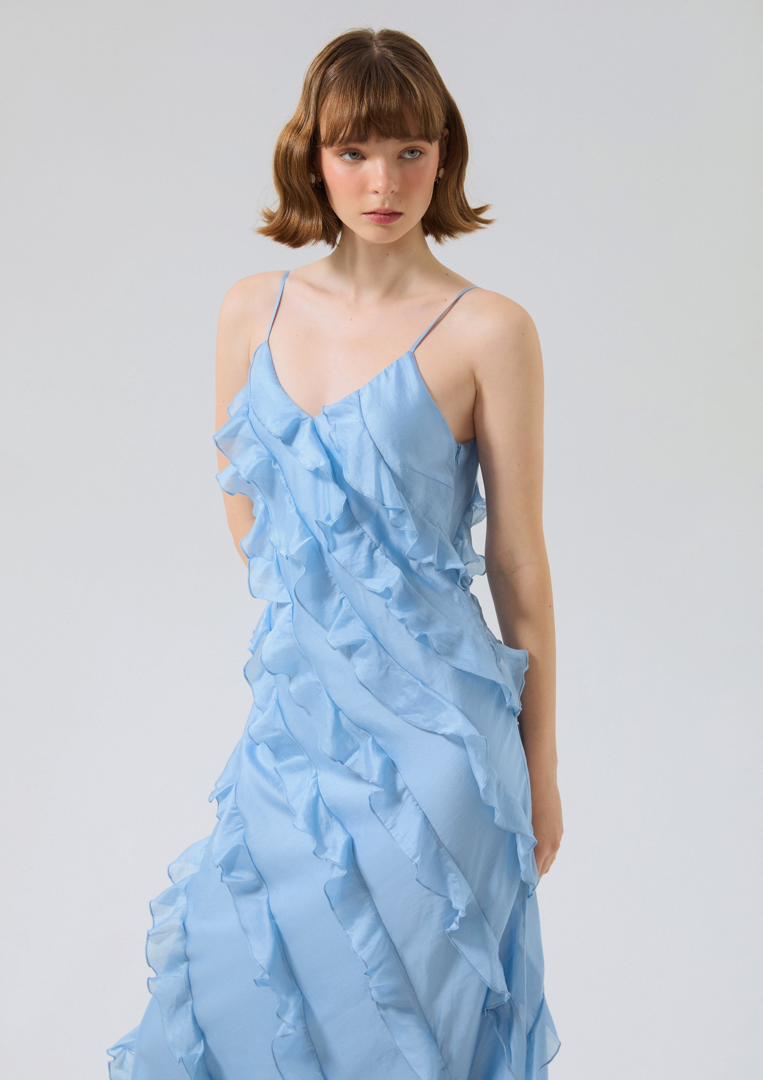 Ruffle Trim Cami Strap Dress Bloom Affair