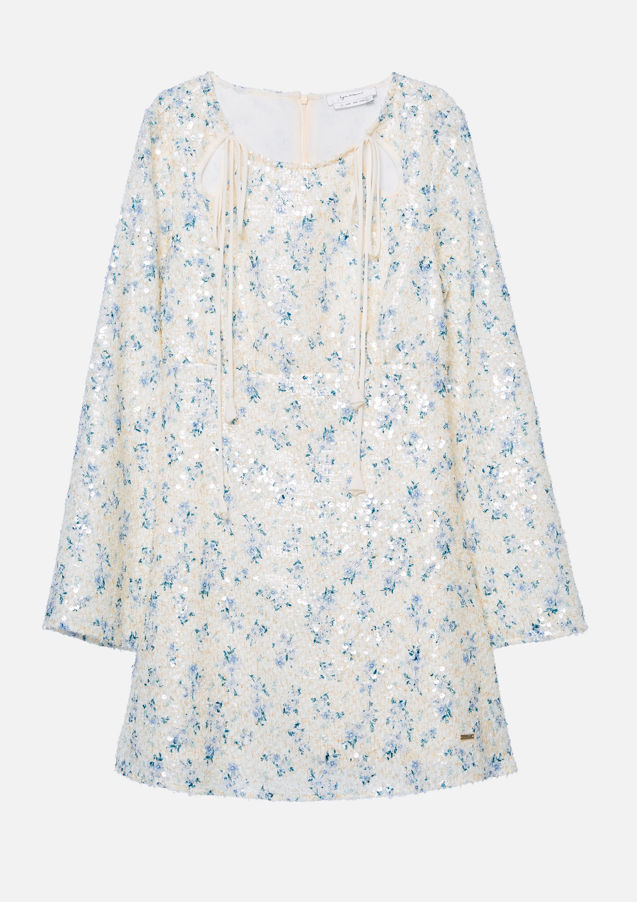 Sequin Floral Long Sleeve Mini Dress Bloom Affair