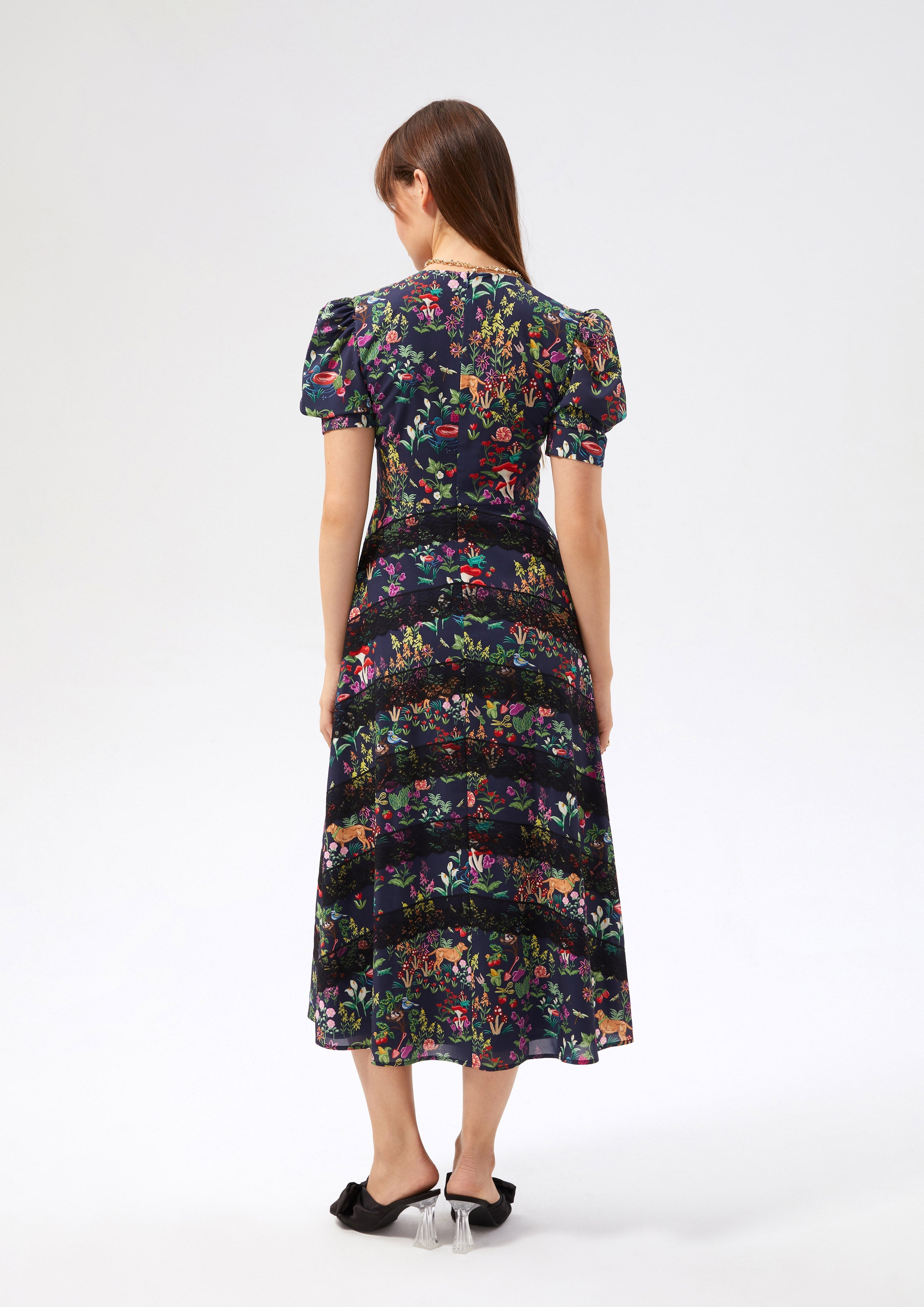 Floral Lace Trim Puff Sleeve Dress Bloom Affair