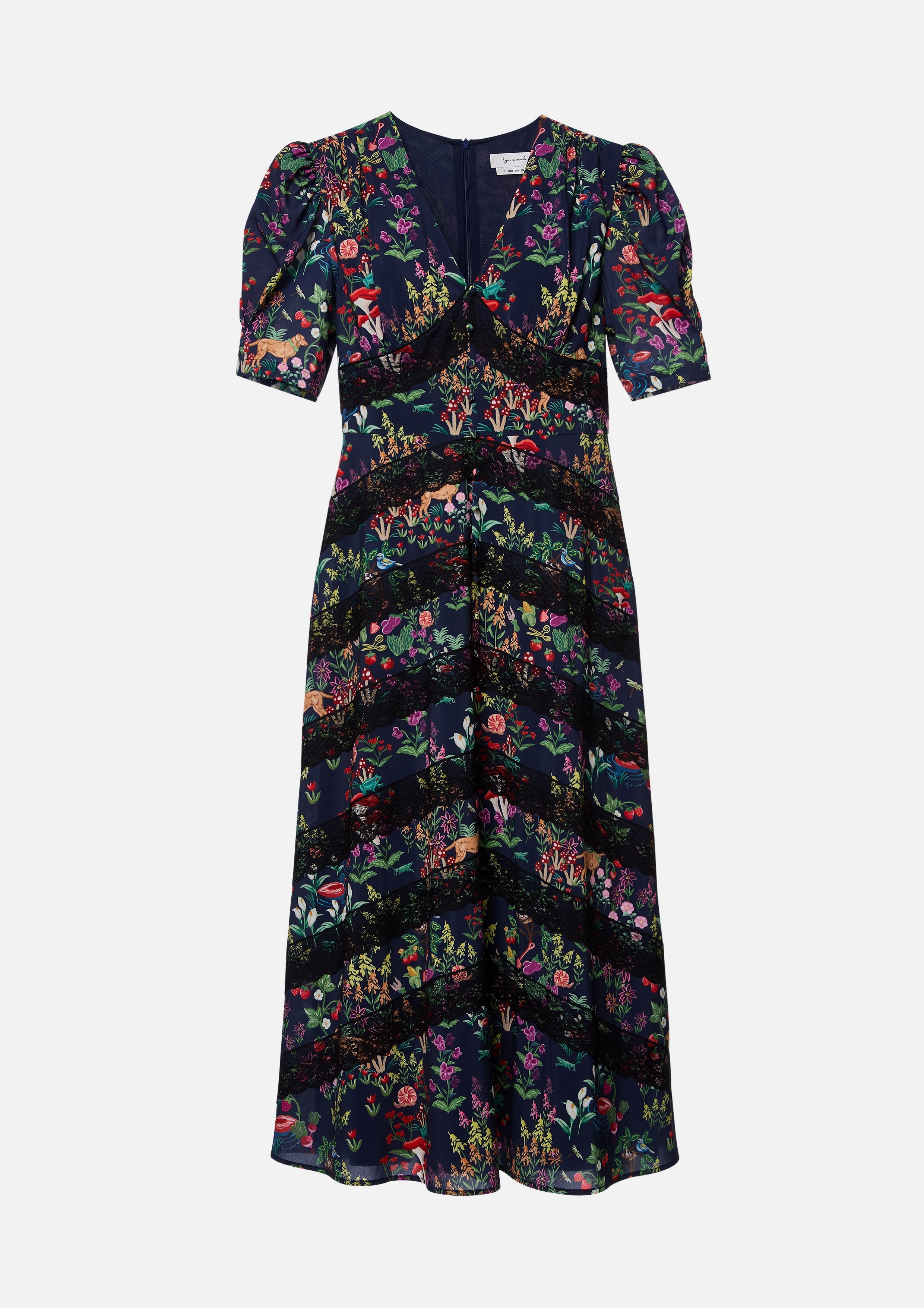 Floral Lace Trim Puff Sleeve Dress Bloom Affair