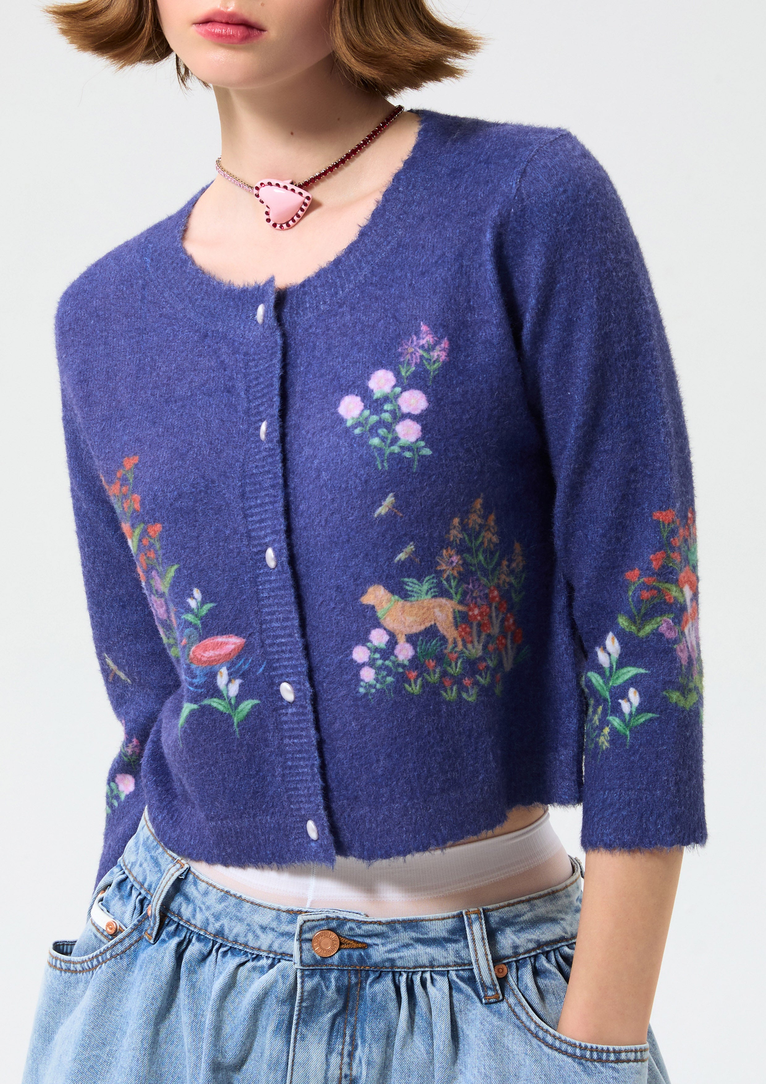 Floral Crop Crewneck Cardigan Bloom Affair