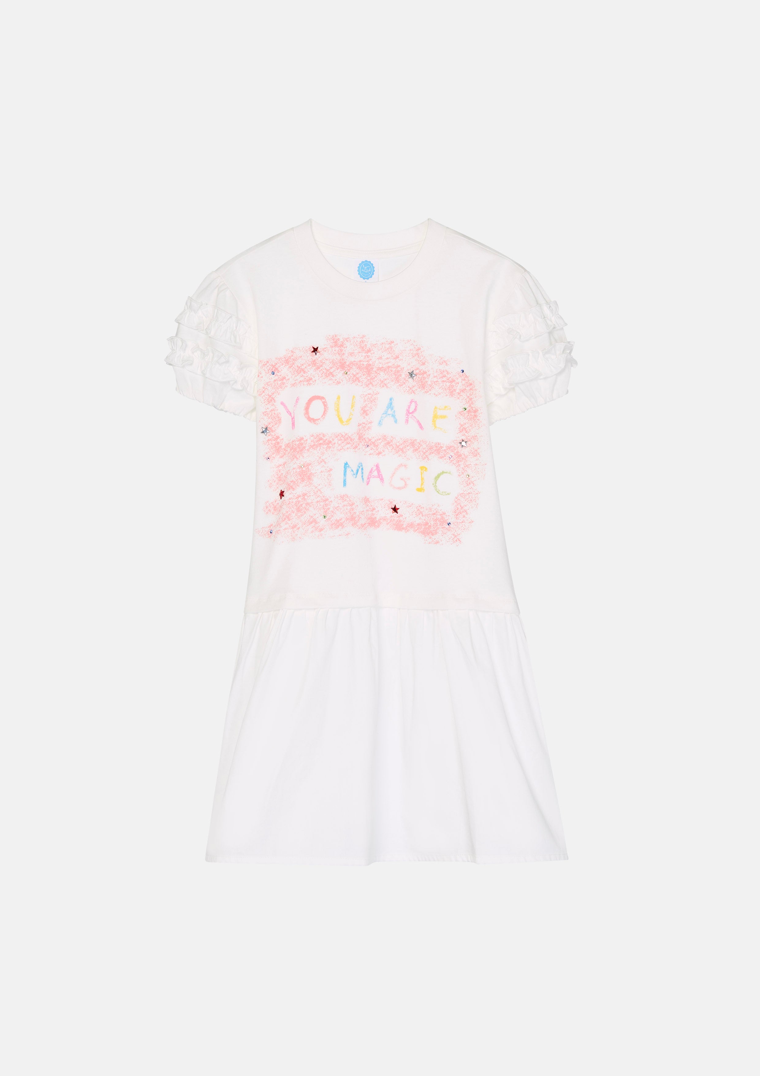 Print Ruffle Trim Short Sleeve Mini Dress For Mini Girl You Are Magic